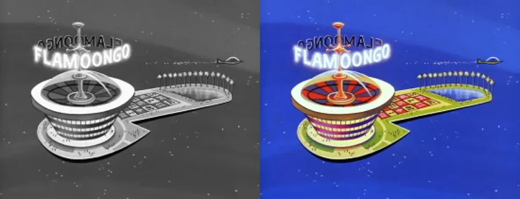 Black and white versus color comparison of the Jetsons (“Las Venus” December 16, 1962)
