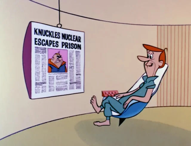 George Jetson reading the newspaper on his Televiewer (1962)