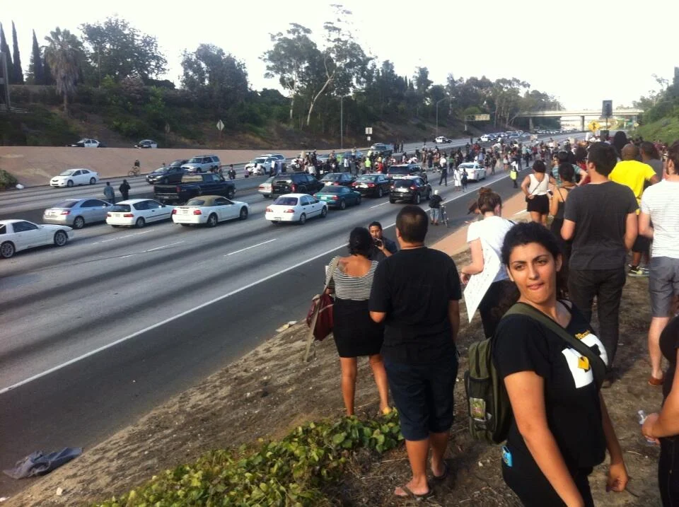 Protestors on the 10 freeway by Twitter user @mattdpearce