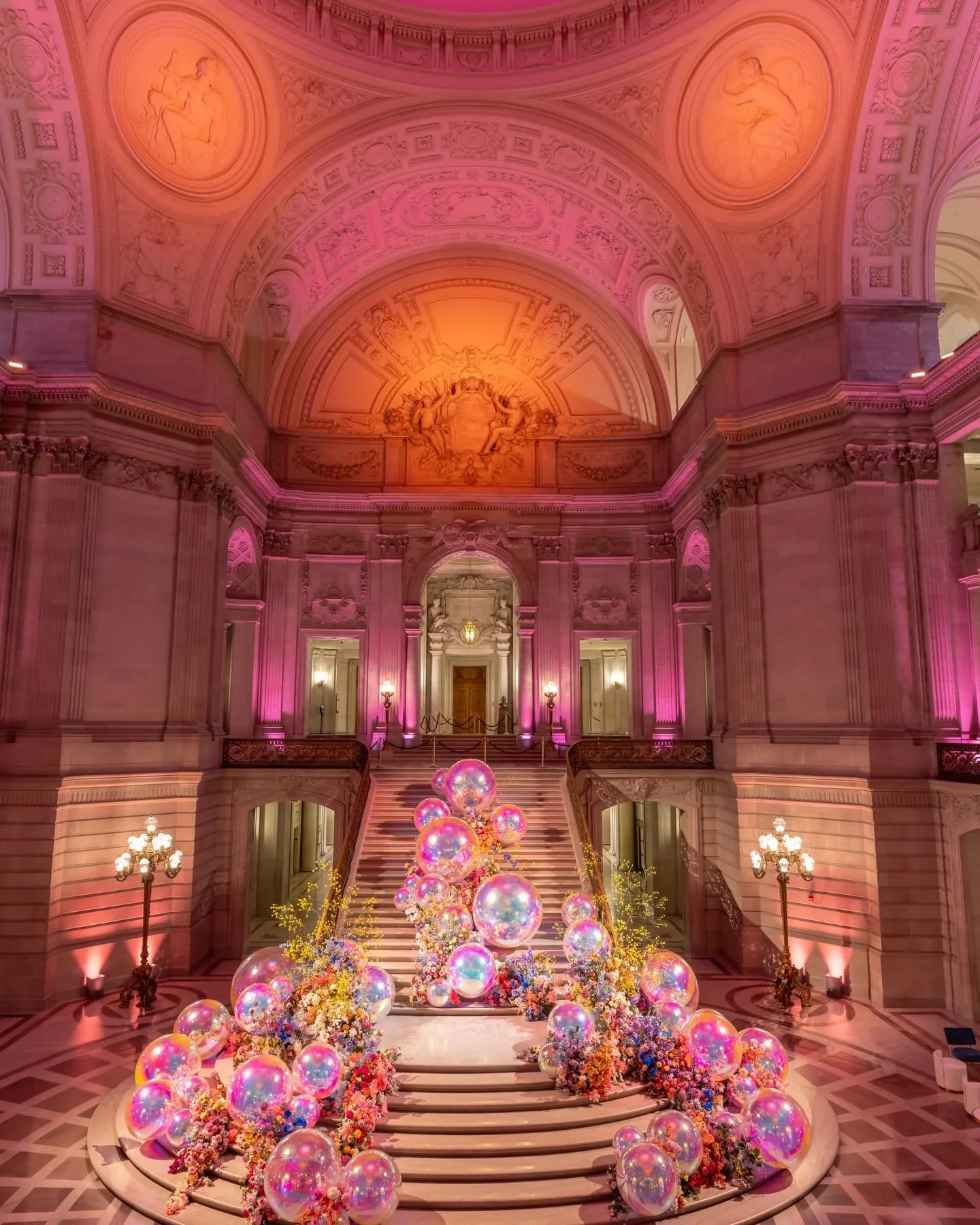 Iridescent shimmering staircase at the beautiful San Francisco City Hall for annual Humankindness fundraising Gala. 
Collaboration with our friends @gotlightsf ❤️ @commonspirithealthphilanthropy
|@showreadyphotography ..

The Humankindness Gala is an