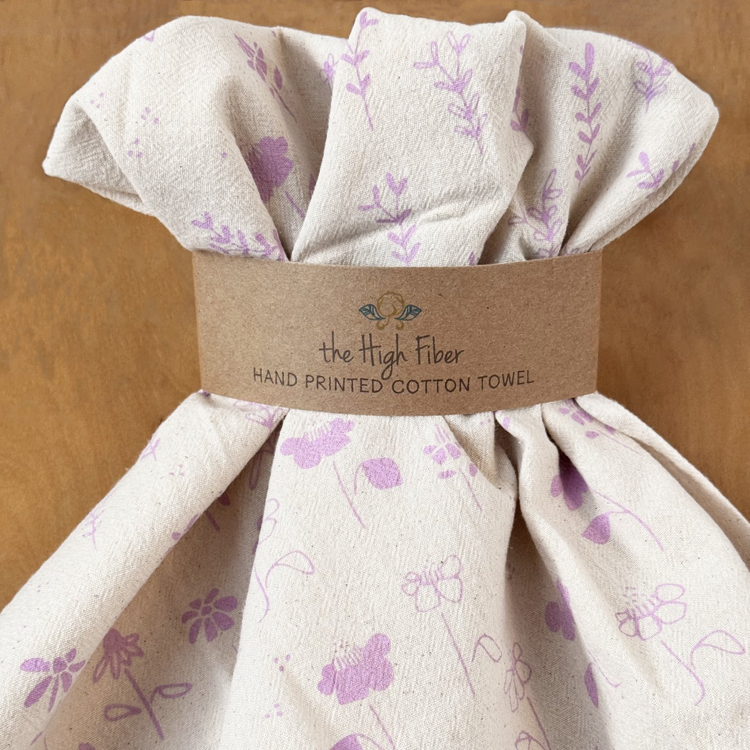 IMG_5093 Pink Flower Meadow Towel, Handprinted Cotton Kitchen Towel - The High Fiber.jpg