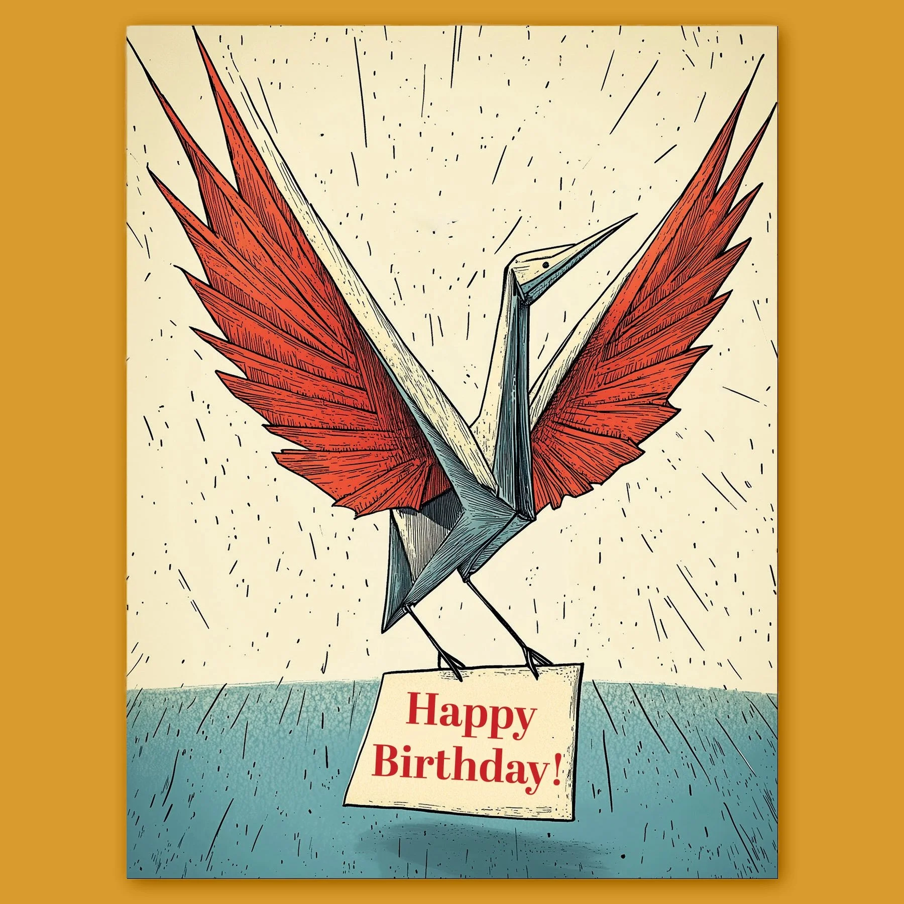 Origami Crane Birthday Greeting Card