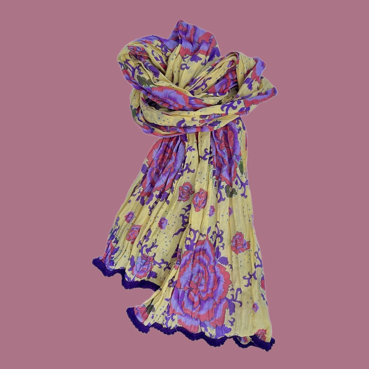 Crinkled Cotton Scarf - Peonies Yellow - Little Journeys Chicago.jpg