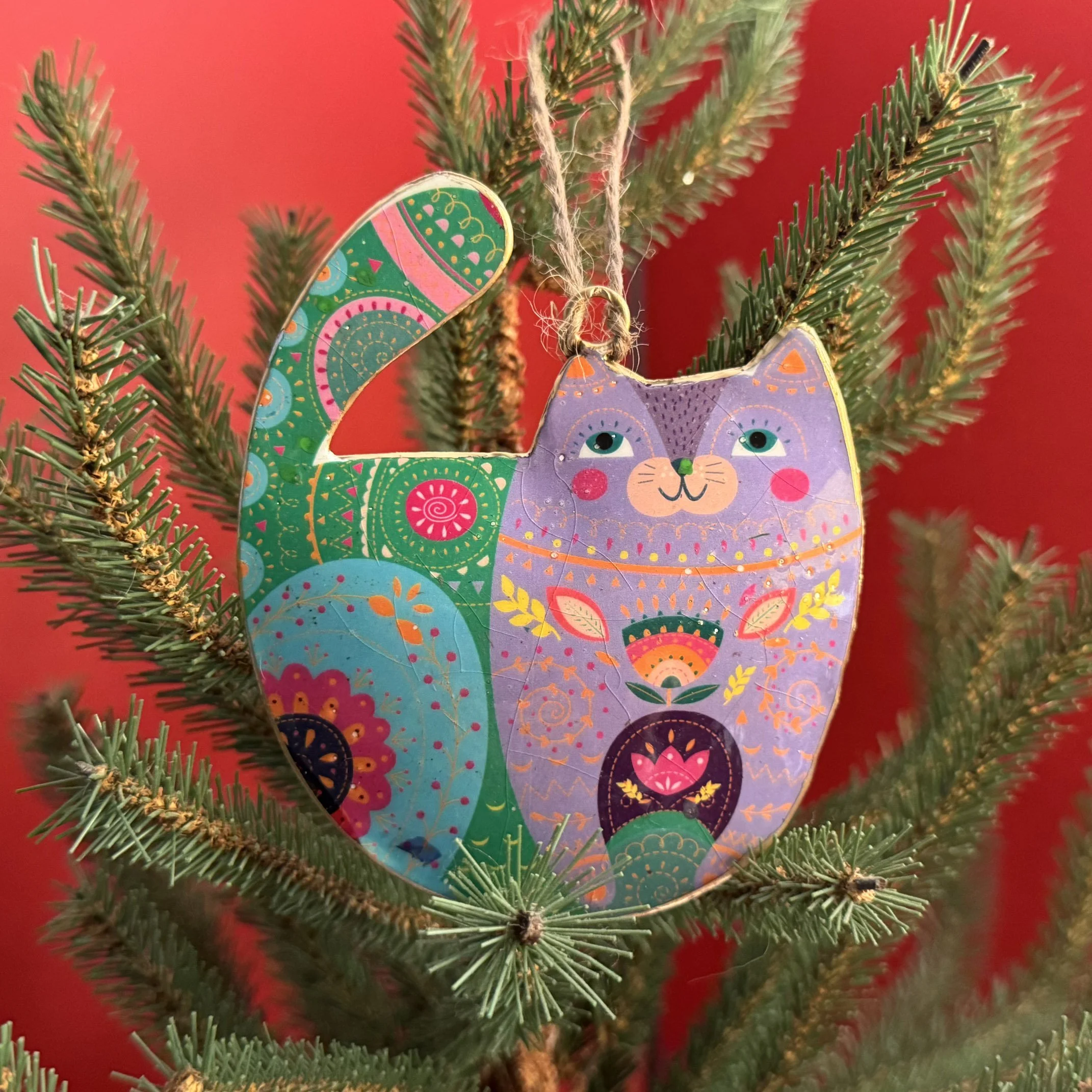 Groovy Cat Ornament ~ Purple/Green