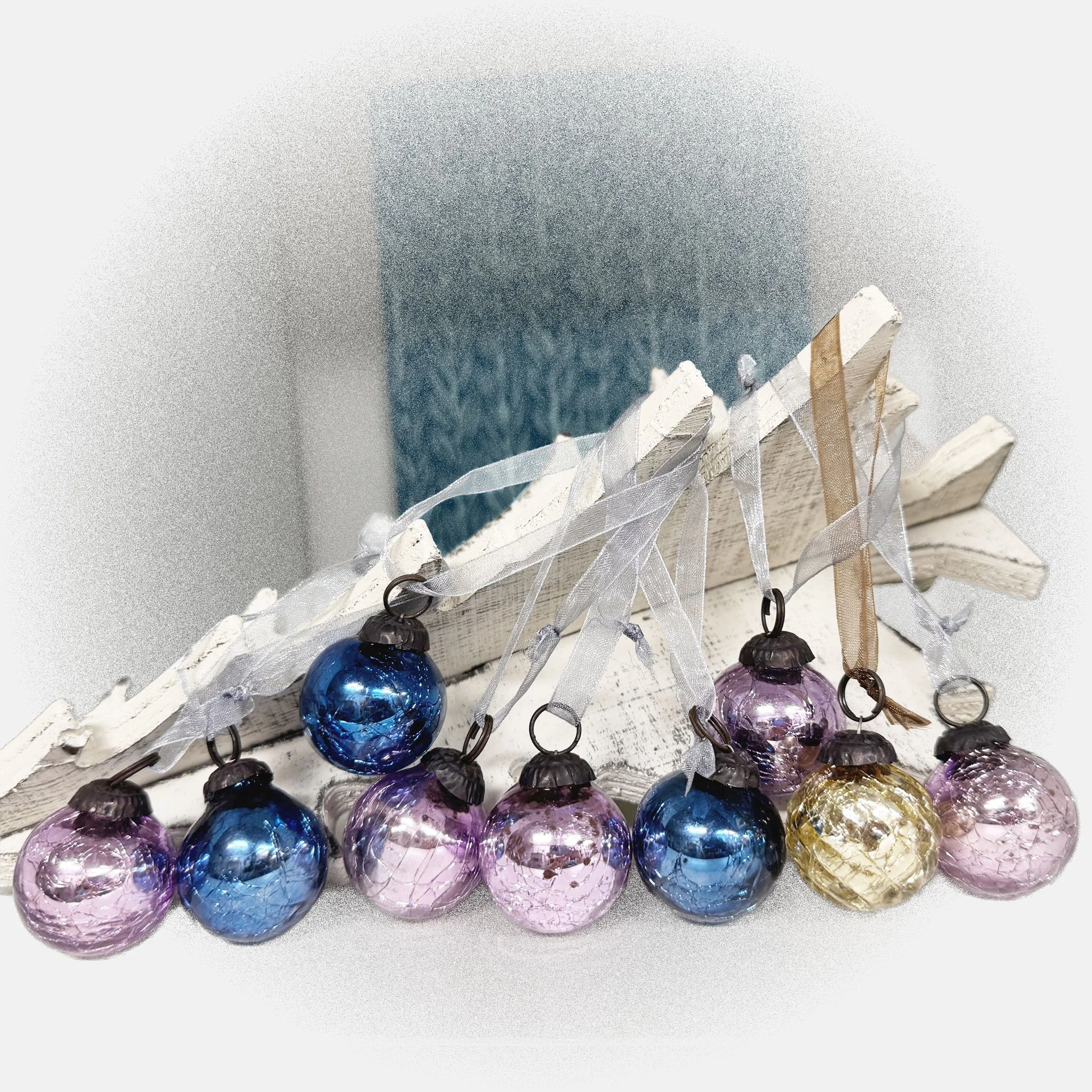 1" Crackle Glass Ball Ornaments, Set of 9