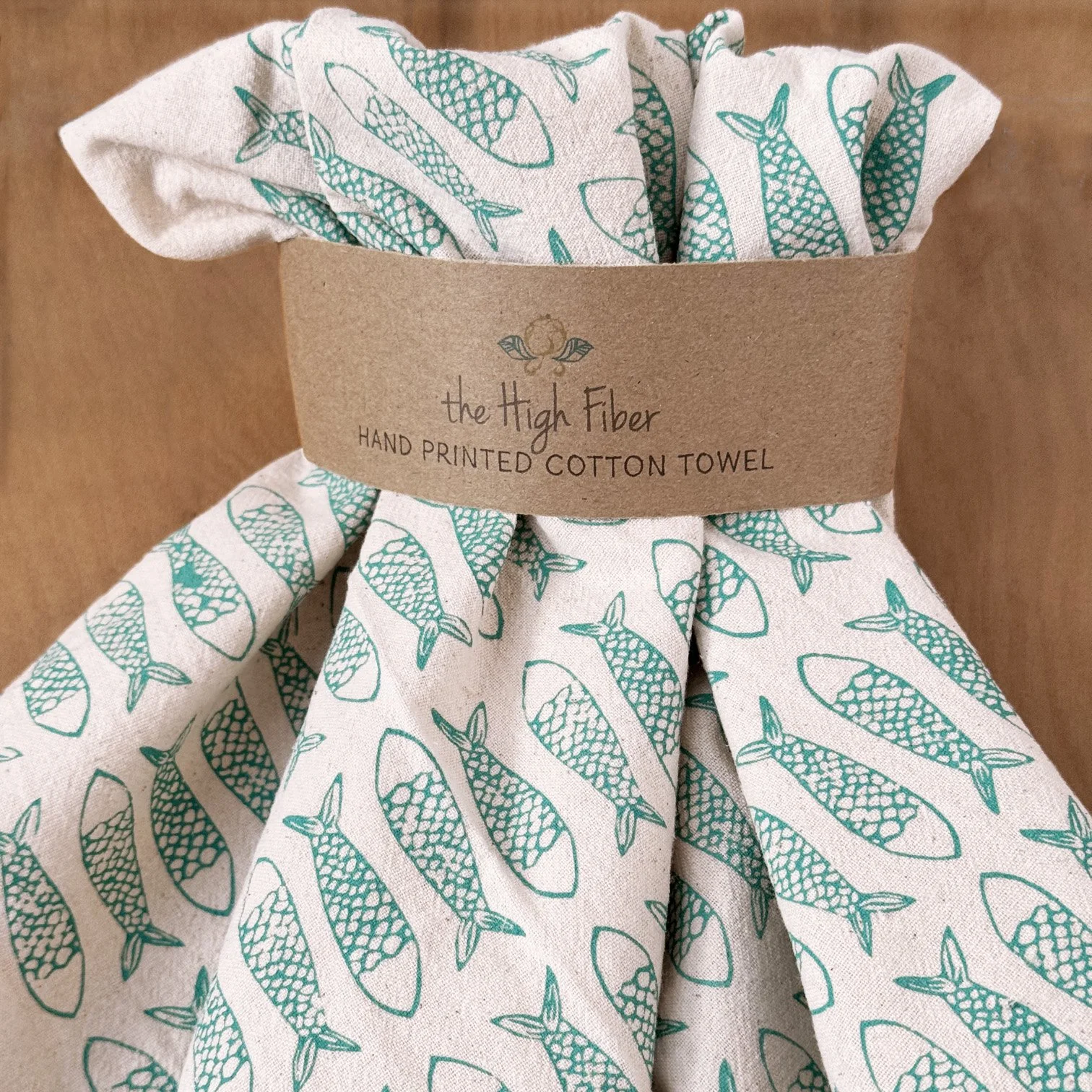 IMG_5082 Fish Kitchen Towel, Handprinted Tea Towel, Coastal Towel - The High Fiber.jpg