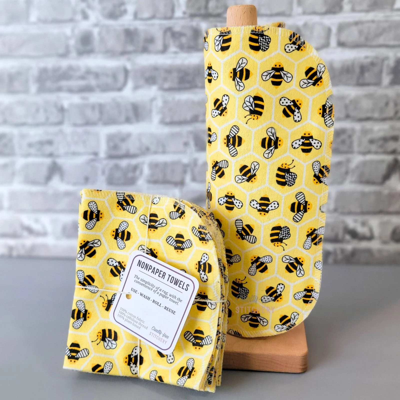 NonPaper Towels Bees Prints - 5-Pack - Cruelty-Free Stitchery.jpg