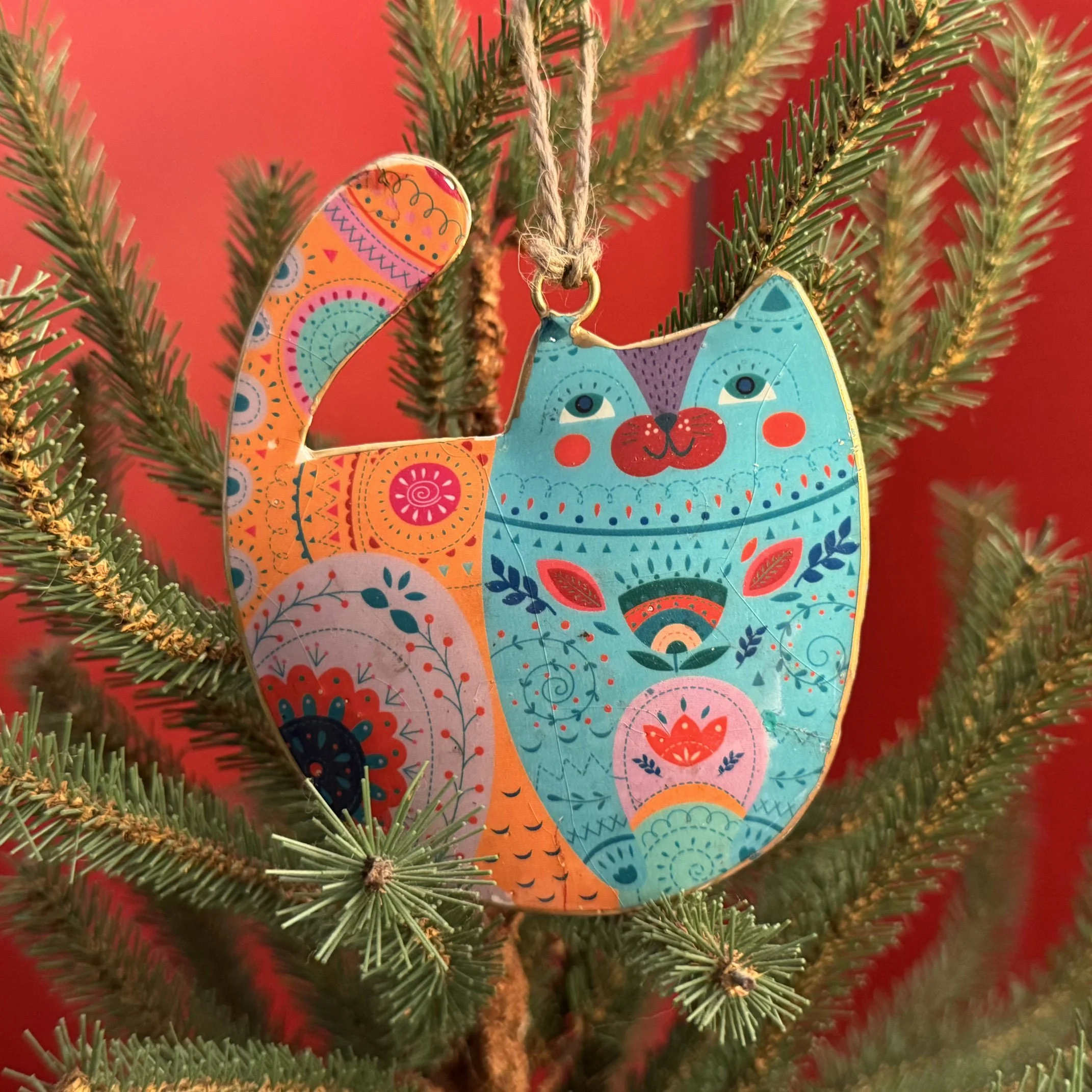 Groovy Cat Ornament ~ Blue/Orange