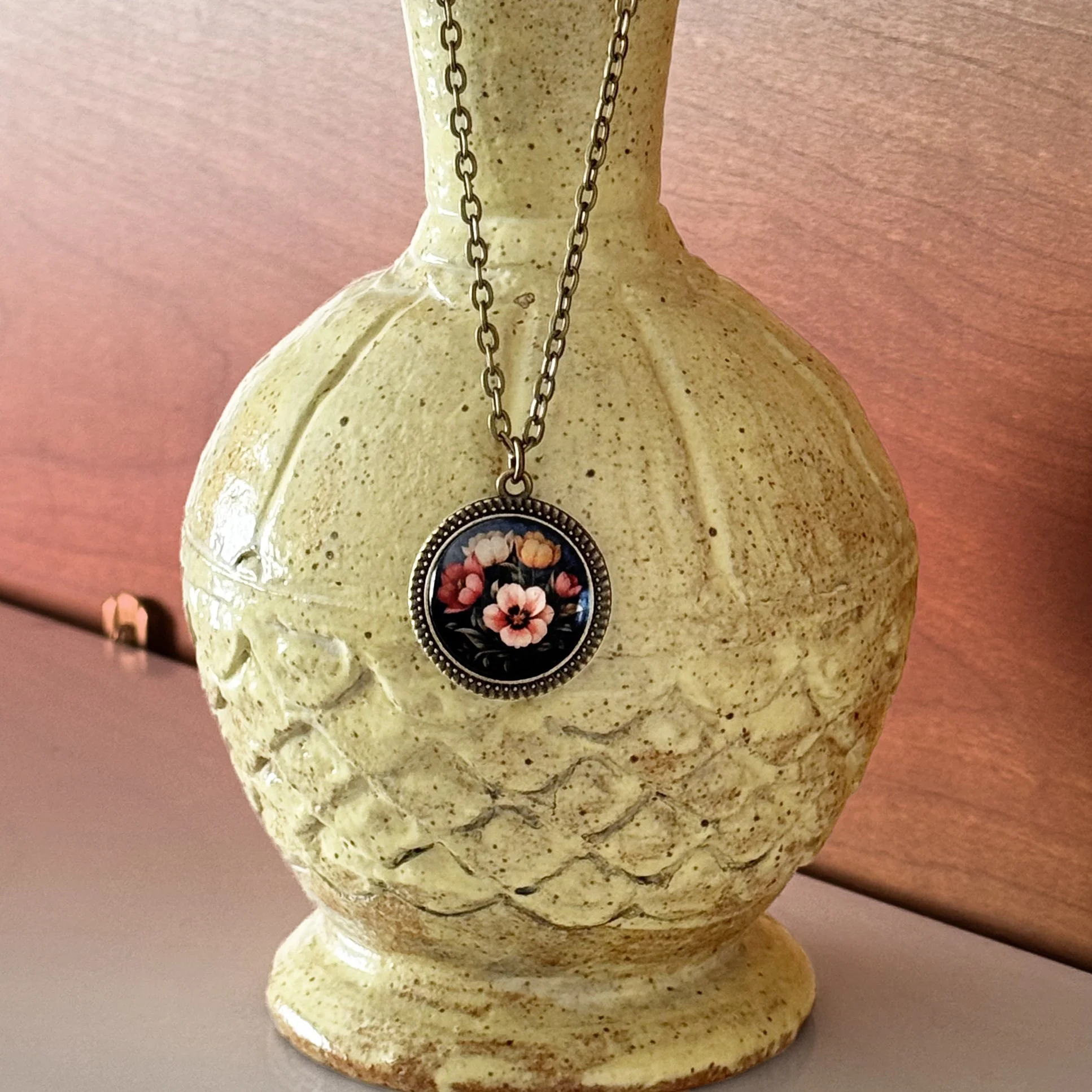 IMG_2534 Moody Tulip Flowers Glass and Bronze Pendant Necklace - The Divine Iguana.jpg