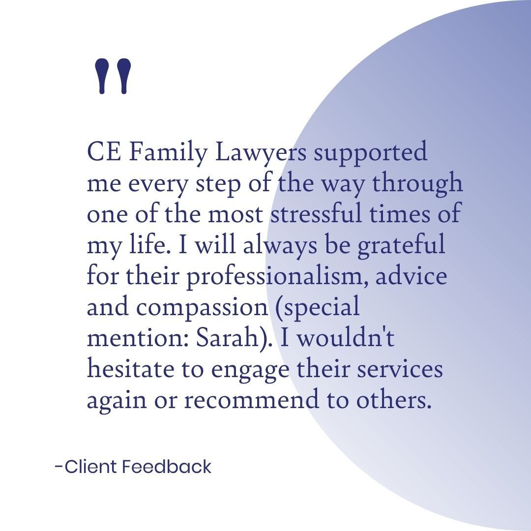 Through the ups and downs of our client's separation journey, we stand by them with compassion and respect. 

#ClientTestimonial #FamilyLaw#CEFamilyLaw #clientfeedback