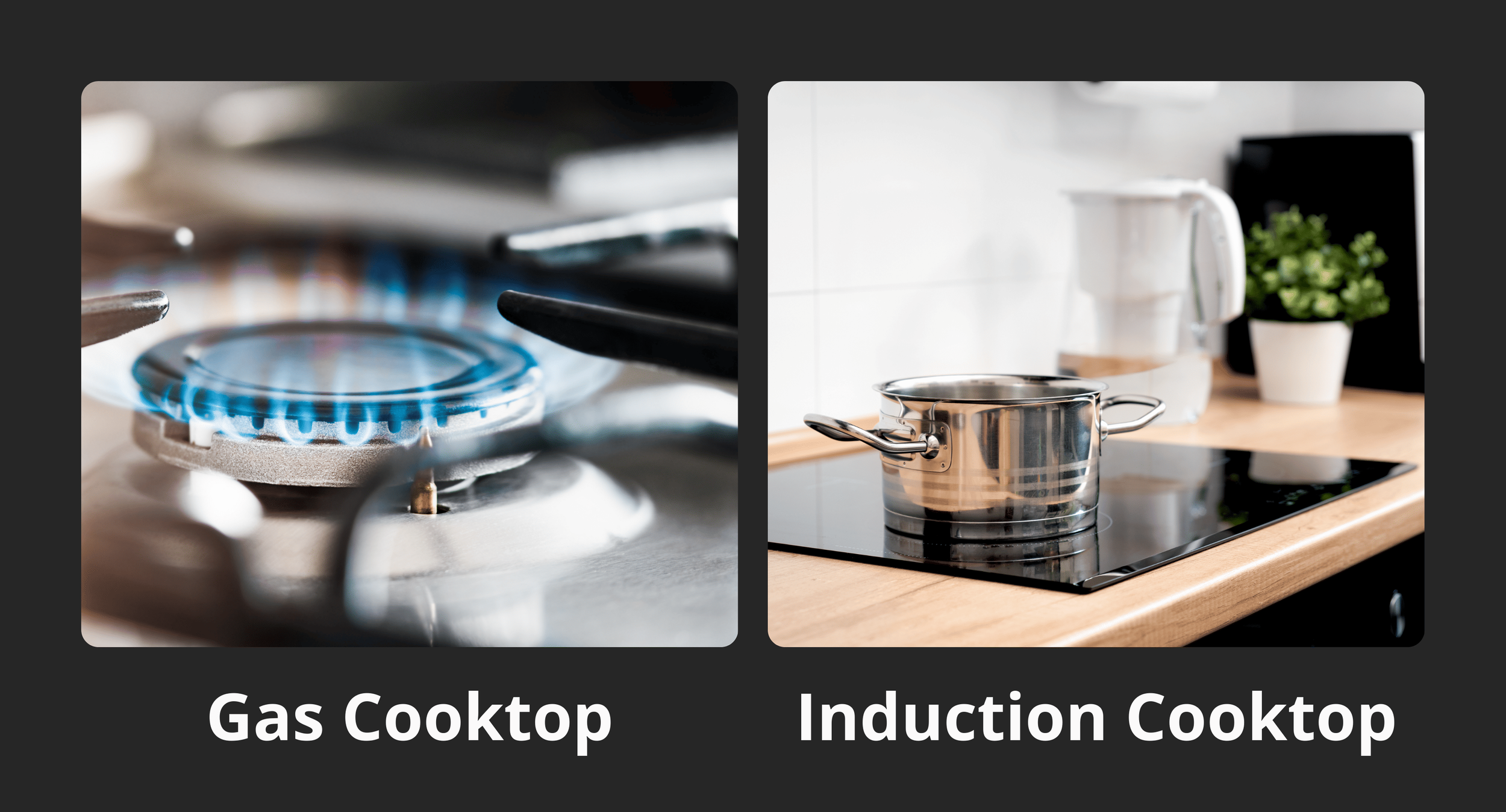 showcases difference between gas and induction cook top