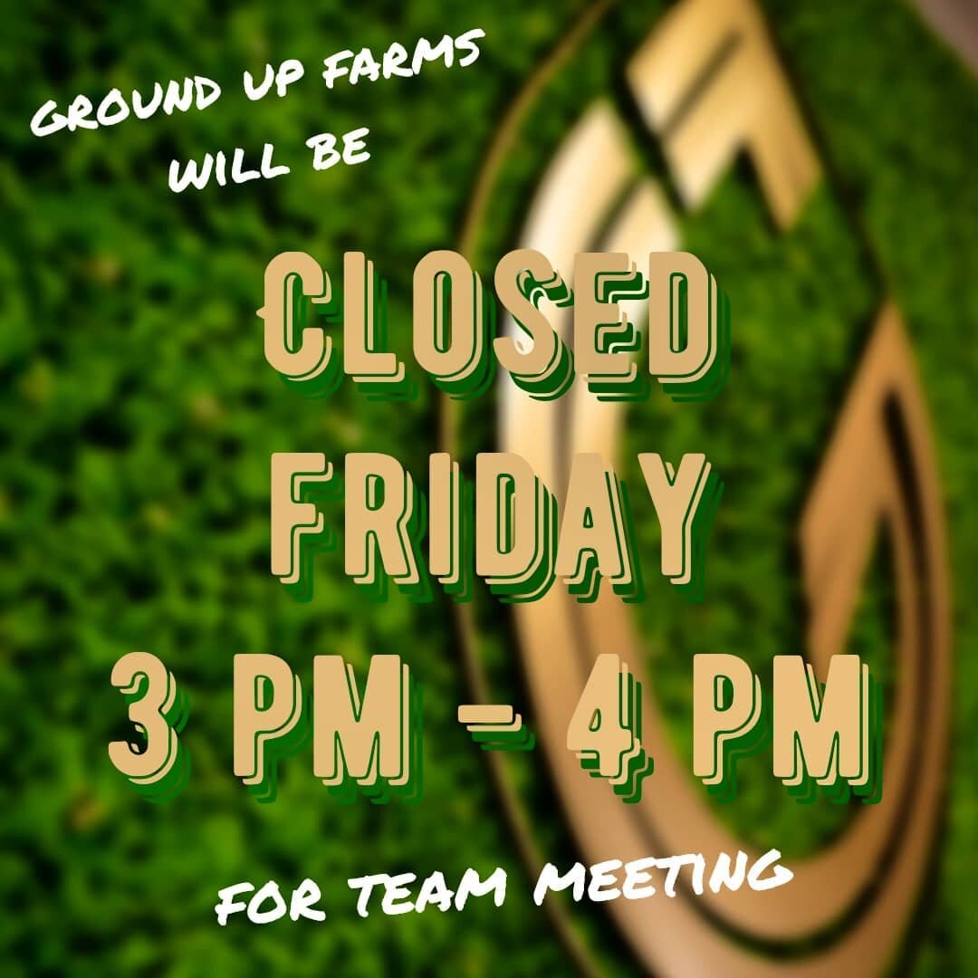 Dispensary will be closed Friday, 3/12 from 3 PM to 4 PM for a quick team meeting -- having all our budtenders on the same page helps us serve you better and grow stronger 🌱 Thanks!