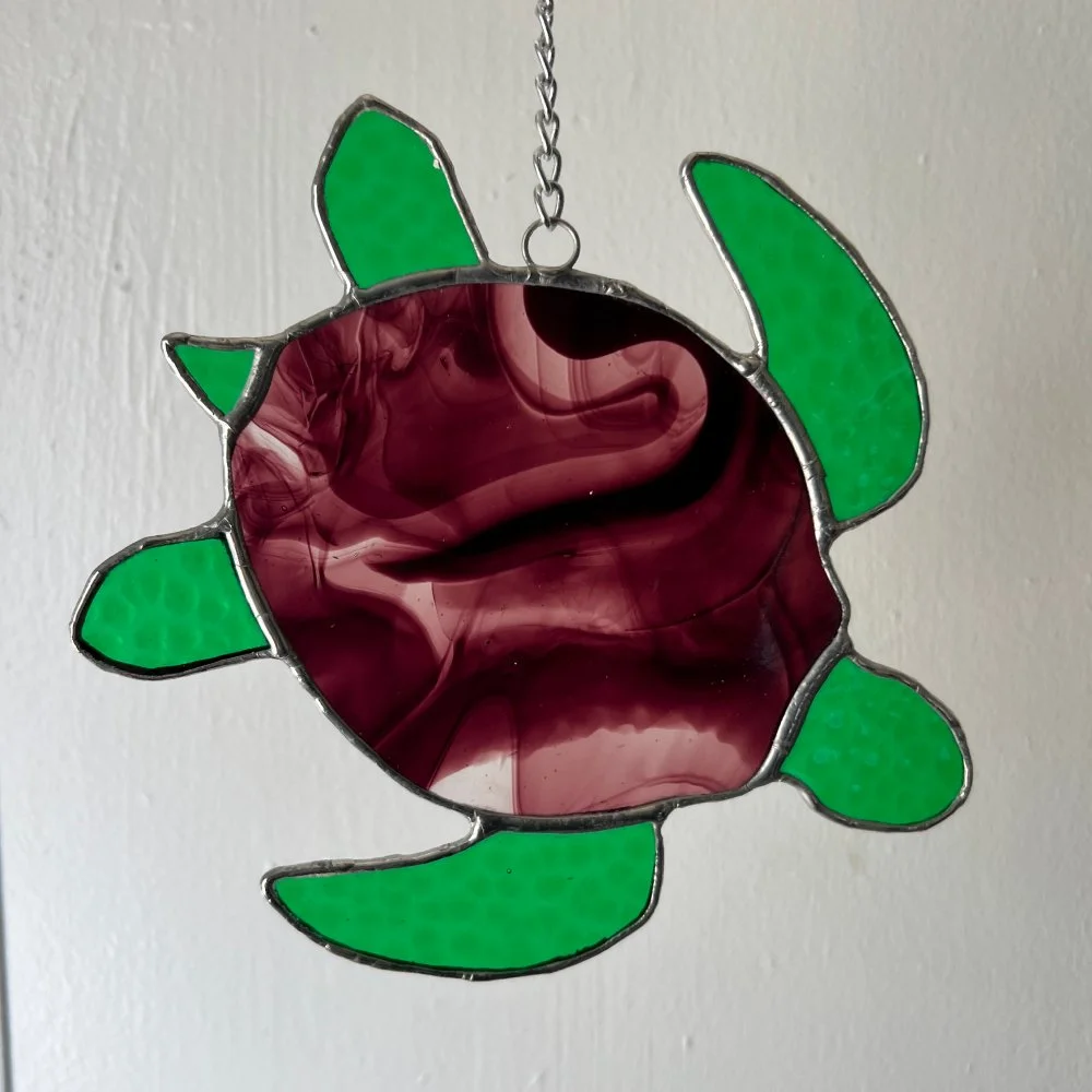 Handcrafted Stained Glass Sea Turtle, 4