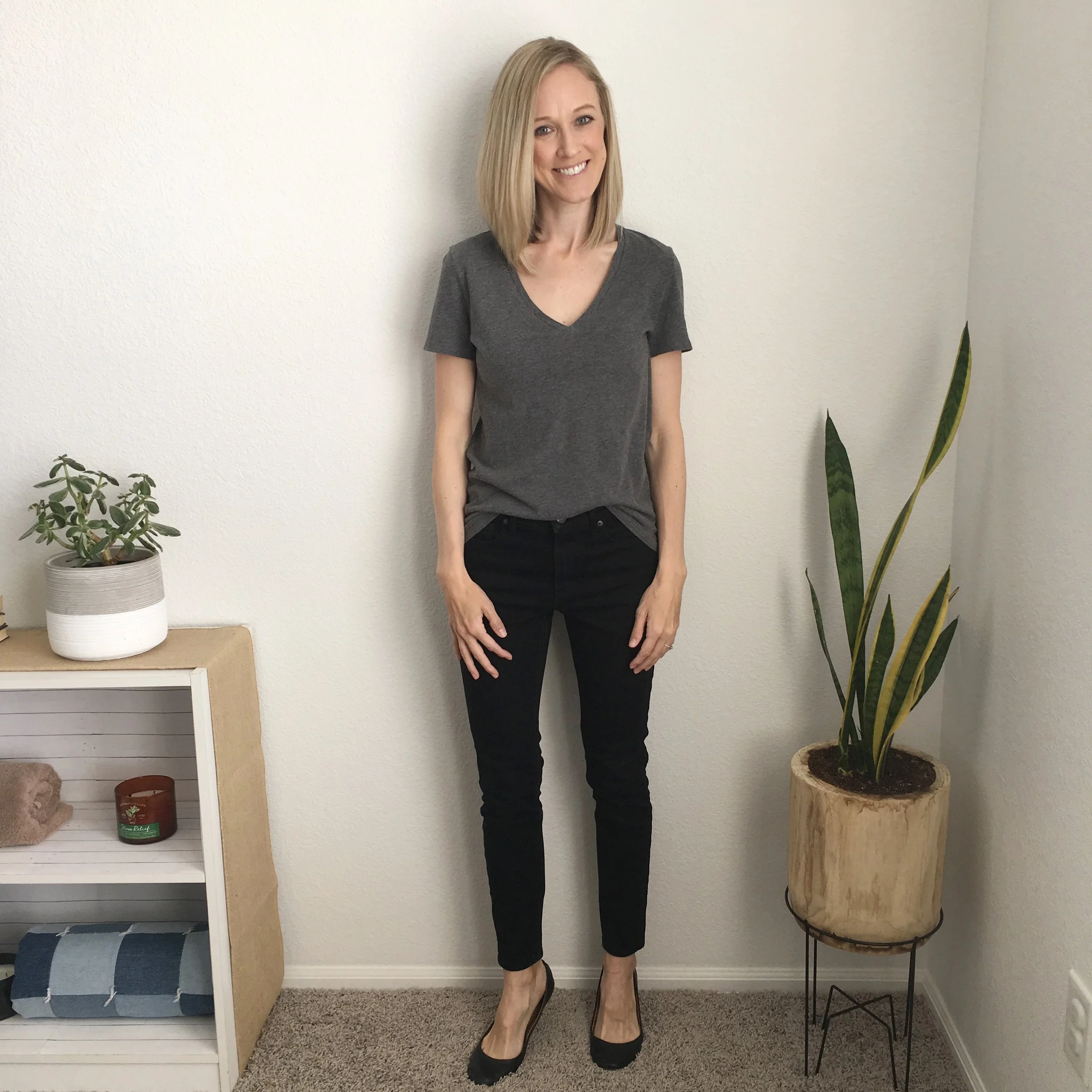 Cotton V-Neck Tee and Mid-rise Skinny Jean , in neutrals like I like ‘em.