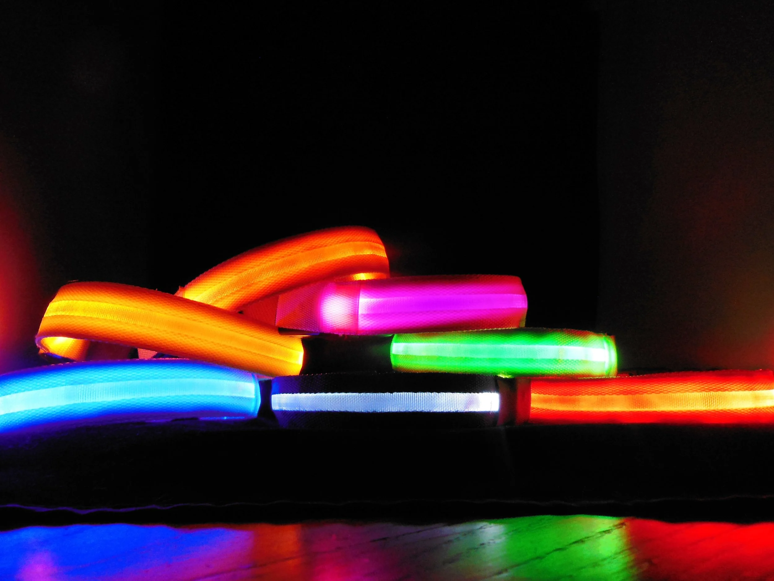 LED Dog Collars - Red, Green, Orange, Yellow, Blue, Pink, Yellow, Black