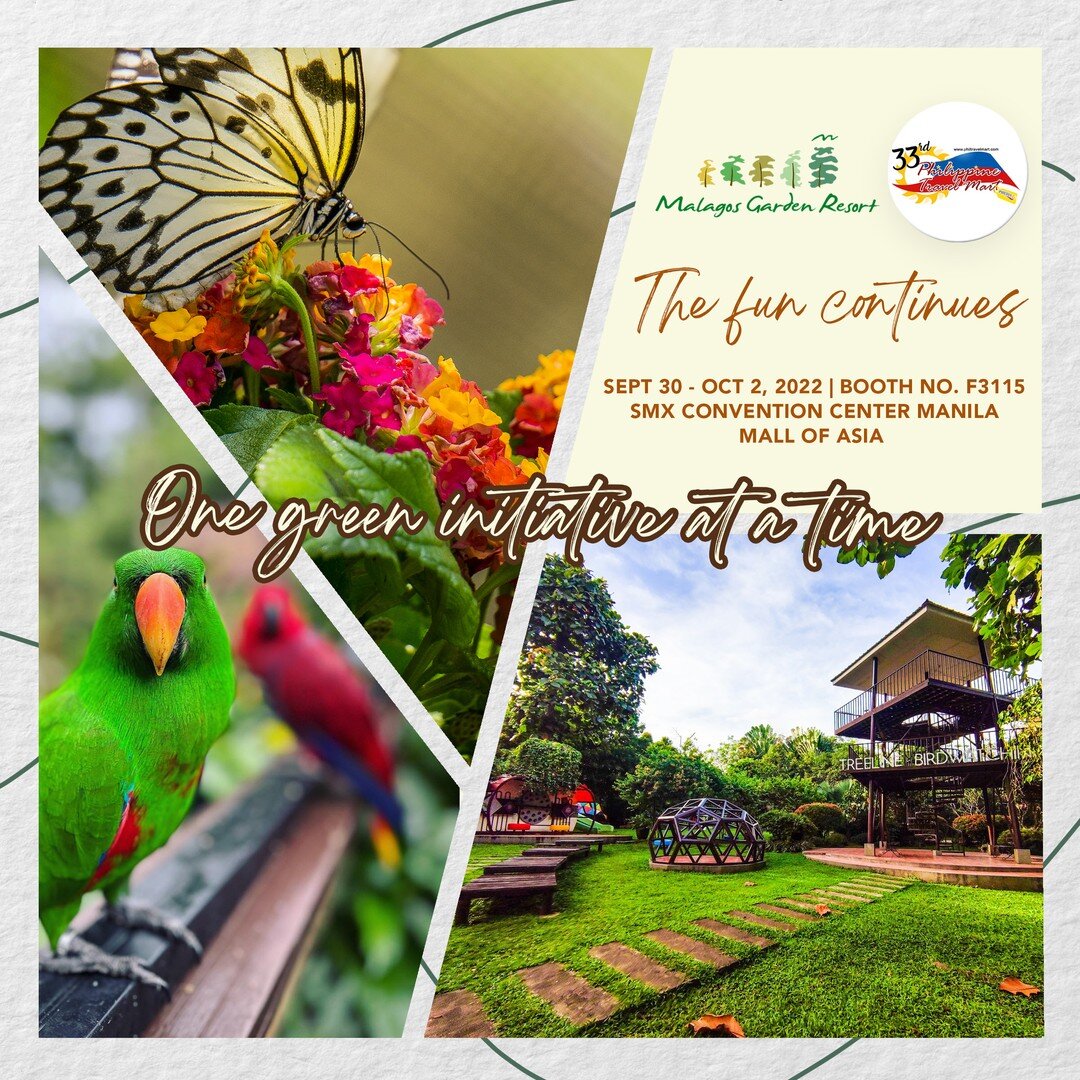 Mabuhay ug Madayaw, Manila! ❤️

Malagos Garden Resort joins the eagerly anticipated 33rd Philippine Travel Mart together with the support of Department of Tourism - Philippines and Tourism Promotions Board this  September 30 - October 2, 2022 at the 