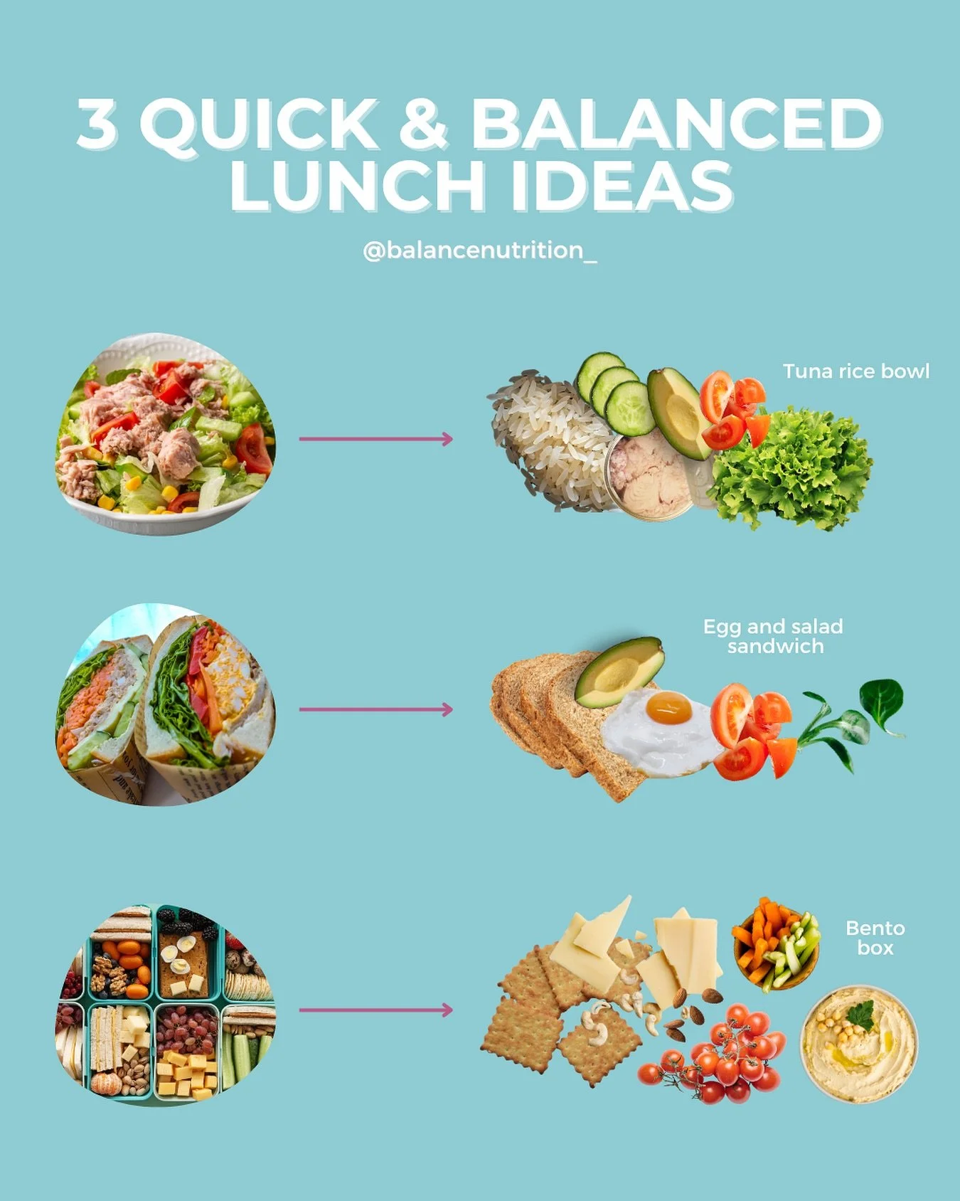 Got a busy weekend ahead? 
Here are a few low prep lunch ideas to keep you feeling energised without spending hours in the kitchen.
Balanced meals don’t need to be fancy. Think simple combinations of protein, carbs, healthy fats and colour.