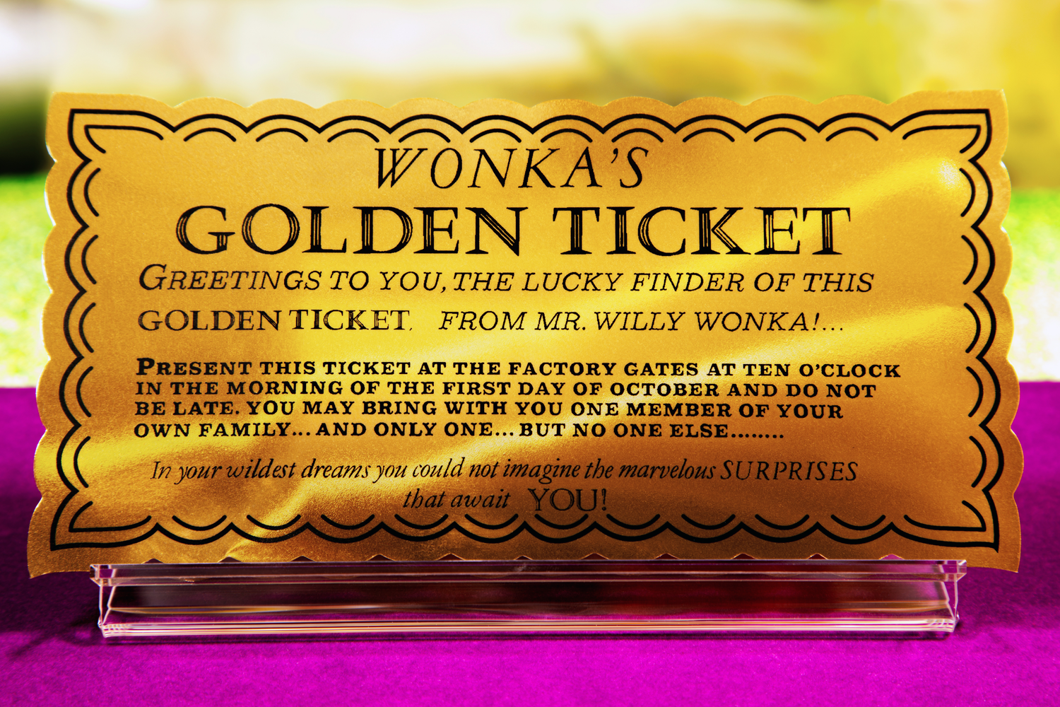1971 Willy Wonka Candy Prop Wonka Bar WITH CHOCOLATE + Golden Ticket  Replica