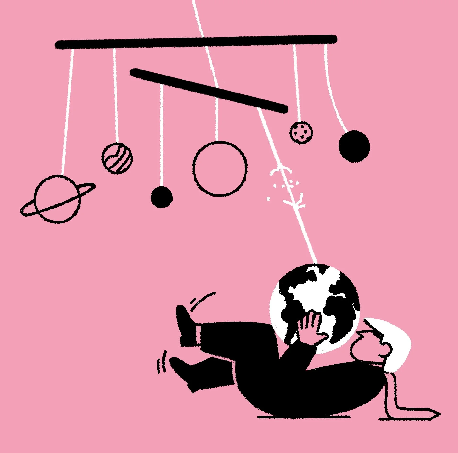 Editorial illustration published in El Pais spanish newspaper. Black and white illustration. Black line drawing. 