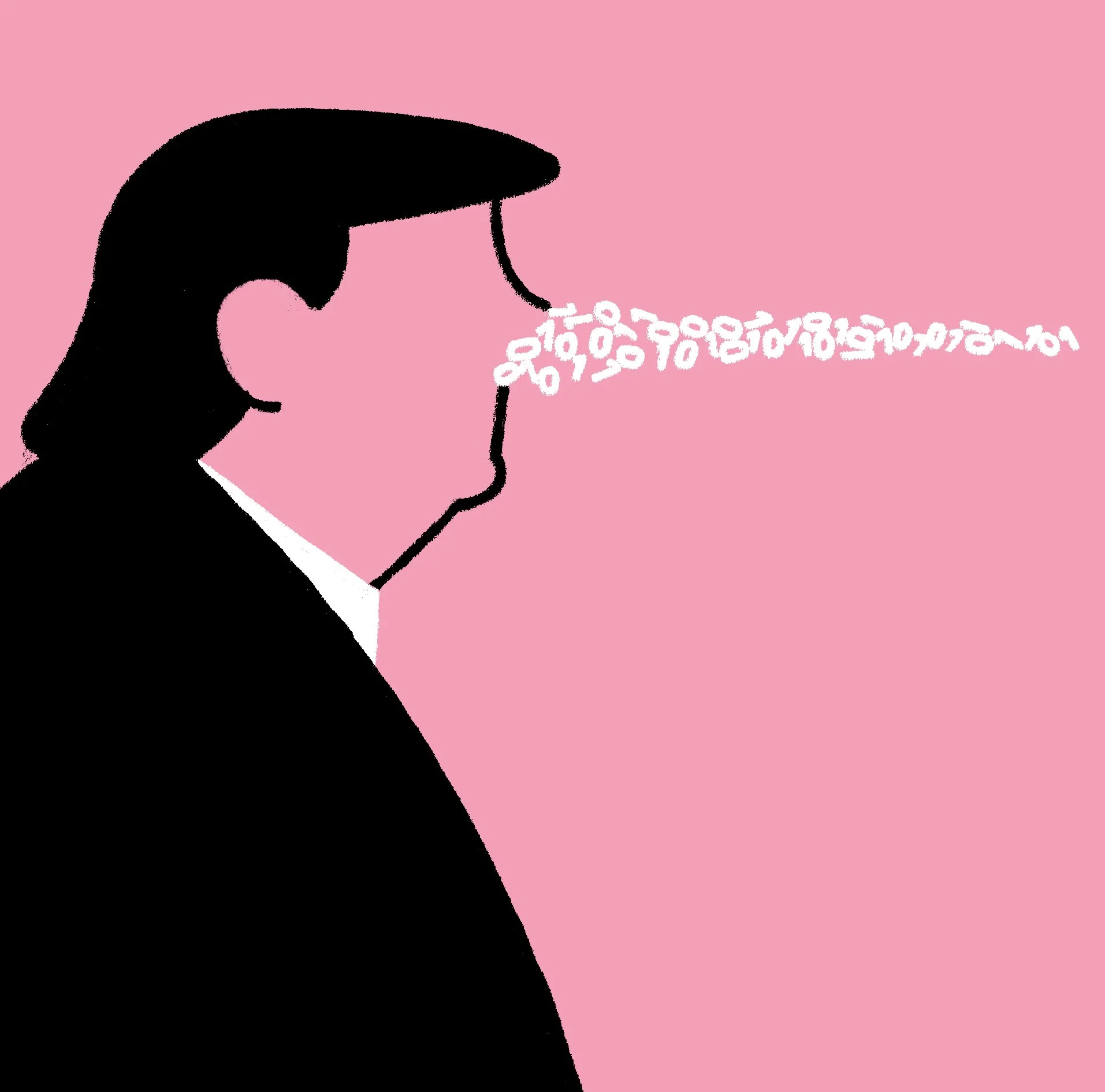 Editorial illustration published in El Pais spanish newspaper. Black and white illustration. Black line drawing by Fran Pulido AI Donald Trump