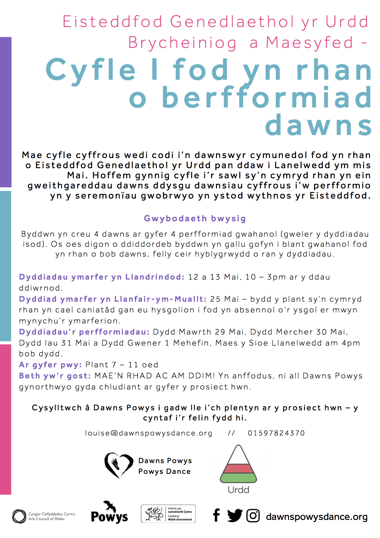 Welsh Language information sheet for Eisteddfod Opportunity 2018