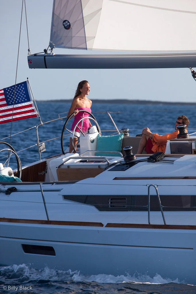 Jeanneau 469 sailing in Bimini, Bahamas.