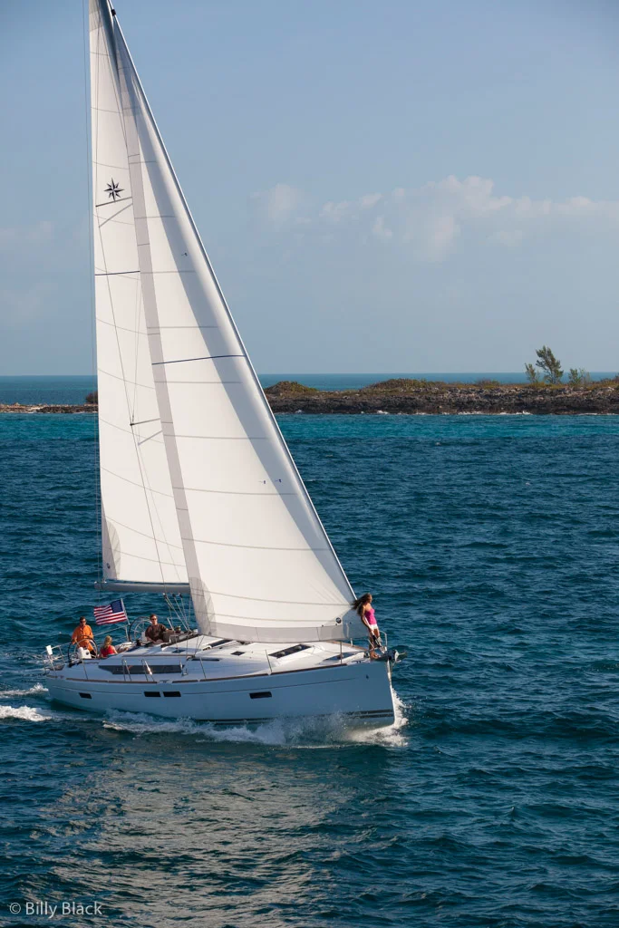 Jeanneau 469 sailing in Bimini, Bahamas.