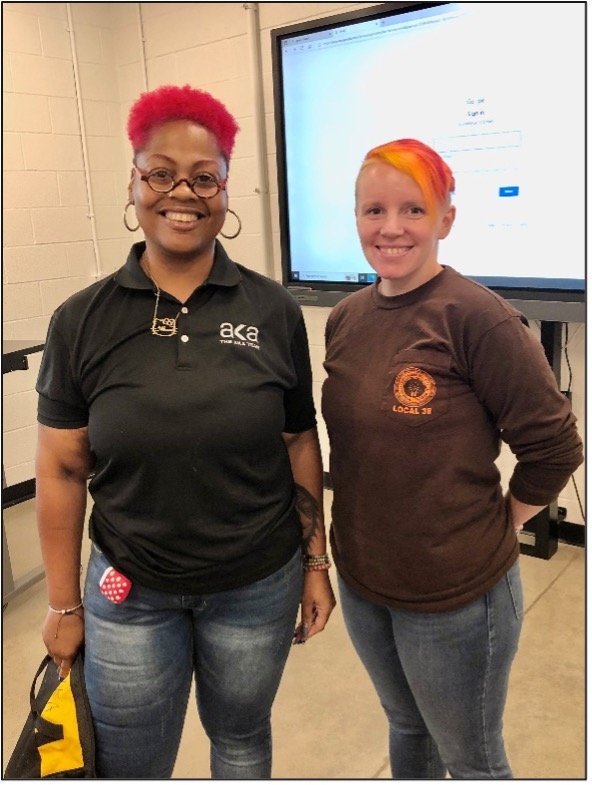  Superintendent, Altenese Hawkins and electrician, Emma Varner taking a break between workshops. 