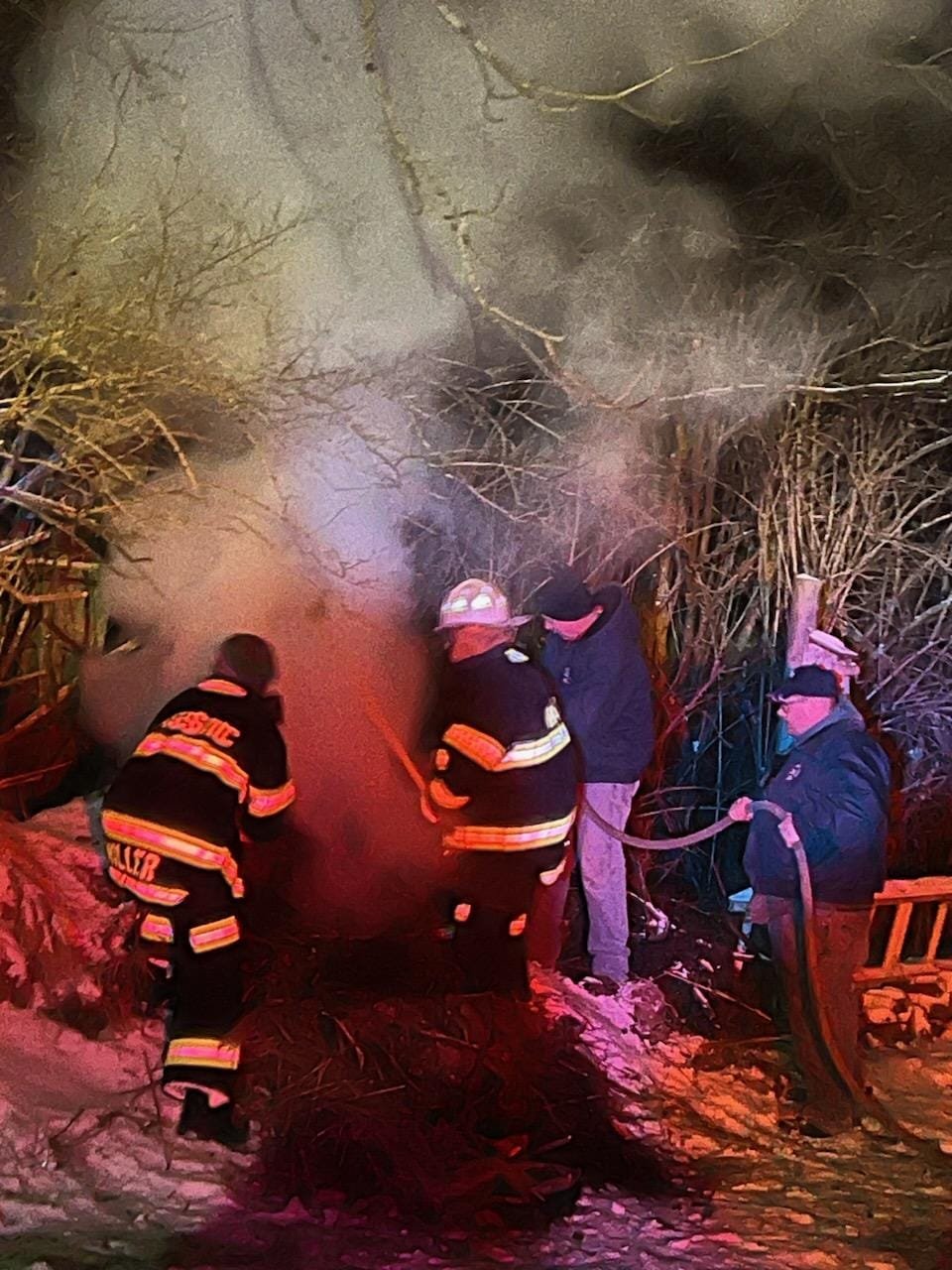 Blue Crew fighting a winter fire