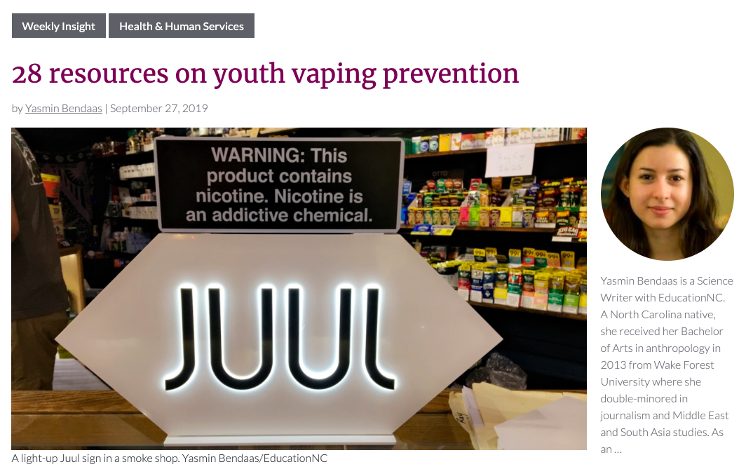NORTH CAROLINA  Parents Against Vaping E-cigarettes