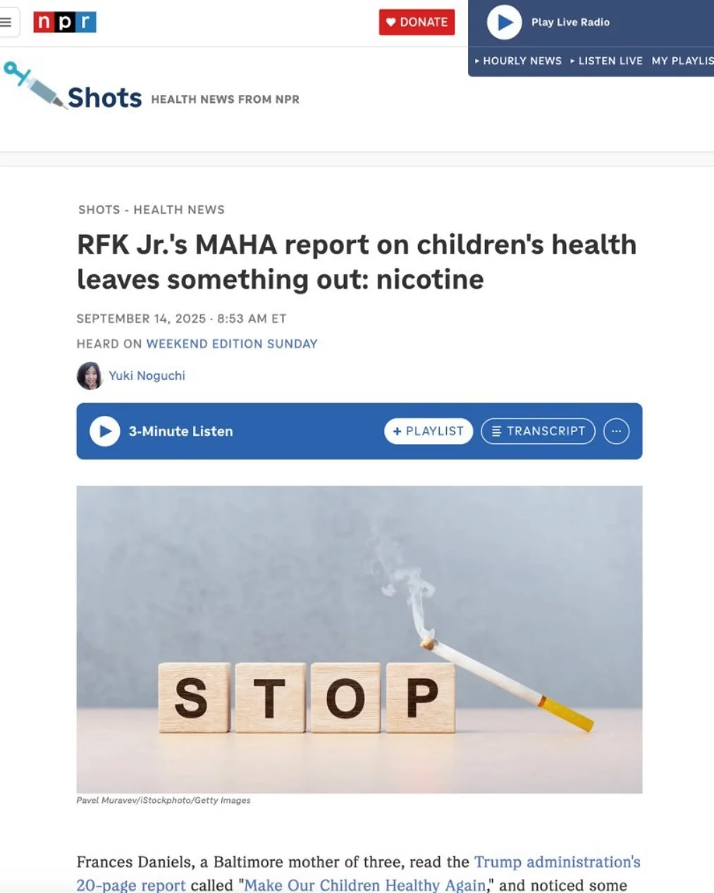 &ldquo;&lsquo;I was horrified. It never once mentioned substance usage. Specifically: nicotine,&rsquo; says Frances Daniels, a Baltimore mom and PAVe advocate whose child nearly died from EVALI after vaping. In NPR&rsquo;s latest coverage, Daniels sh