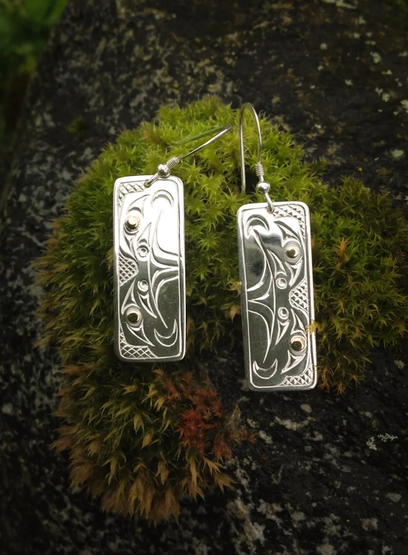 Silver frog earrings with gold overlay