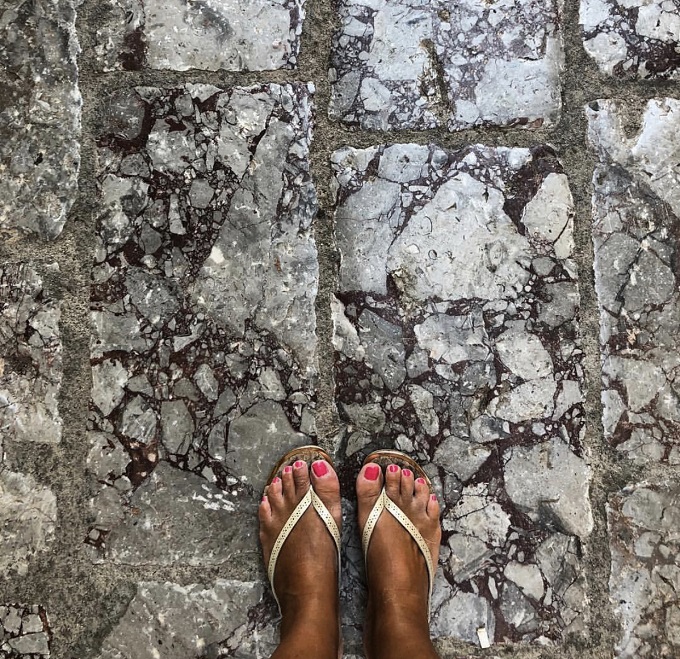 Stone paved street on the island of Hydra, Greece