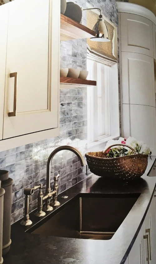 Open shelving and wall sconce lighting