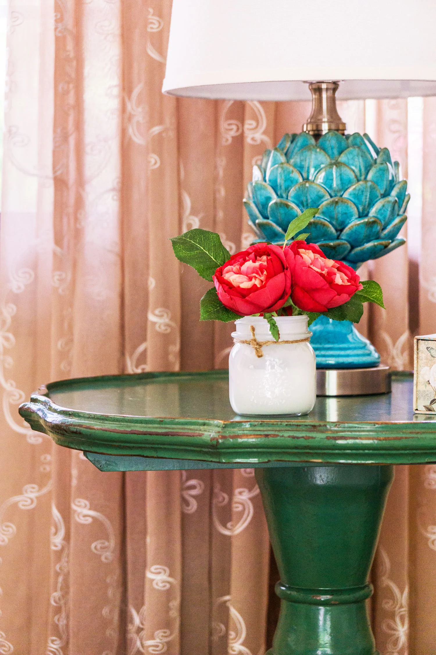 We created a comfortable TV viewing space that had a pop of color.