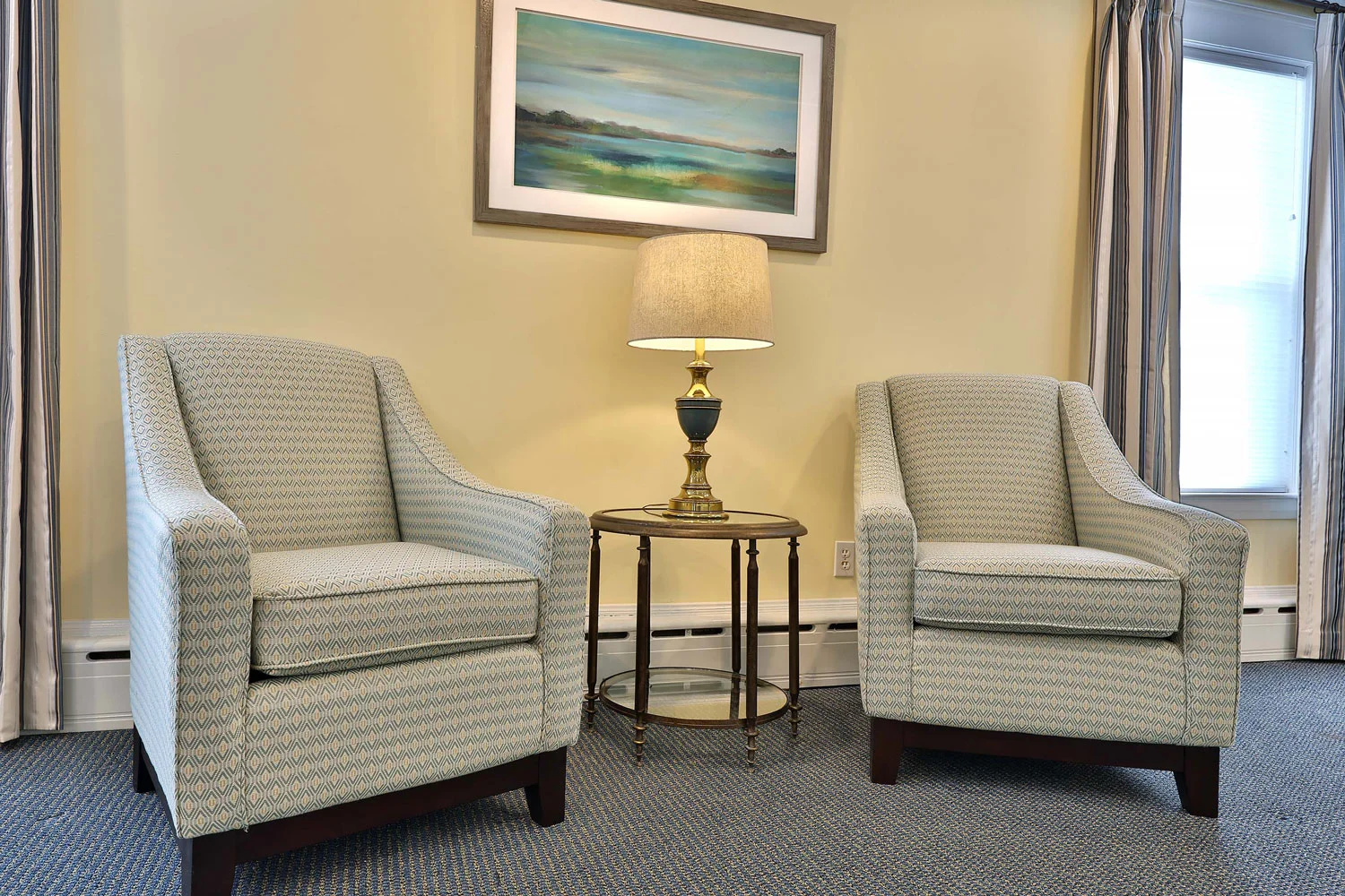 Funeral home parlor seating.
