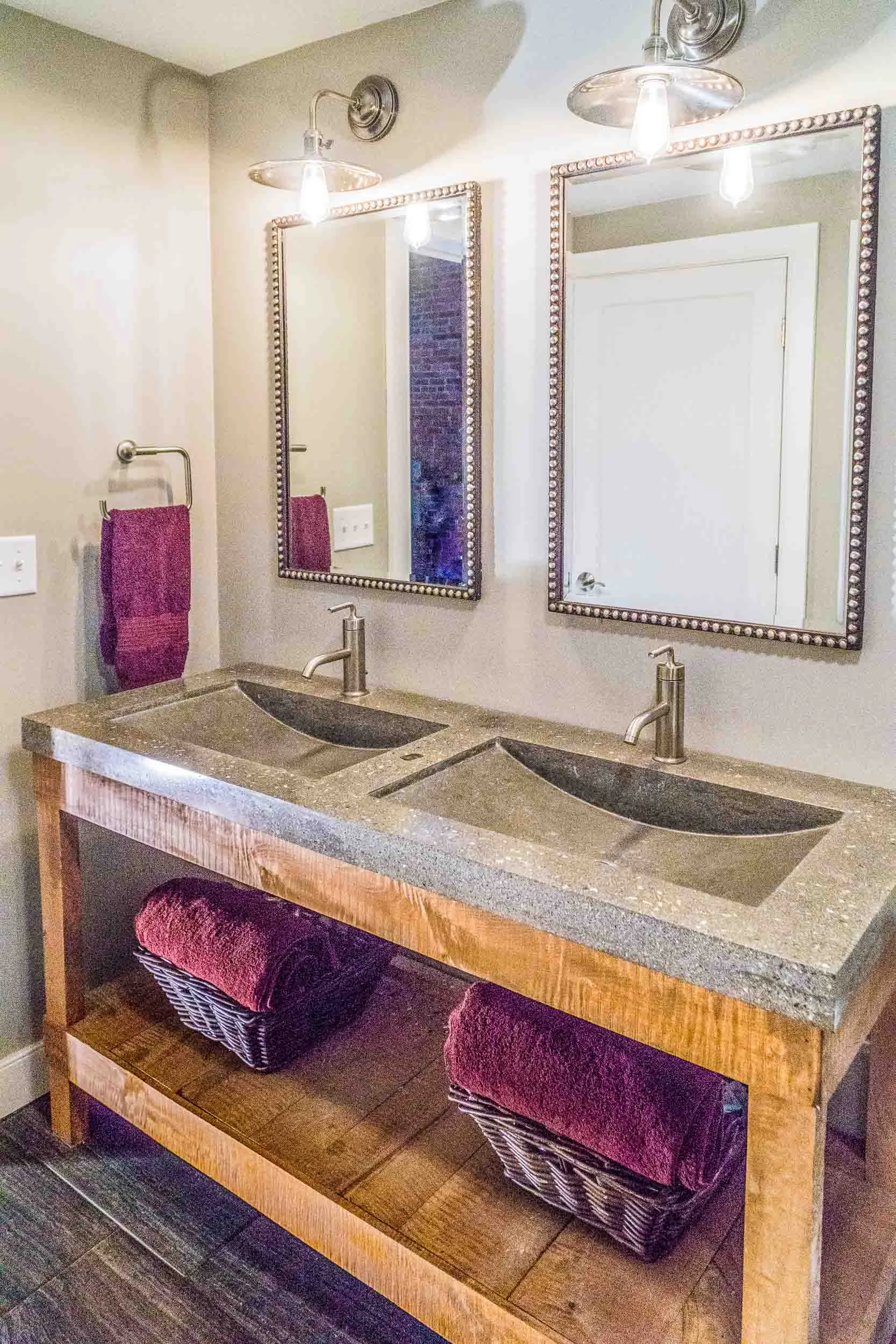 The shower door is a½” glass enclosure with brushed nickel frame.