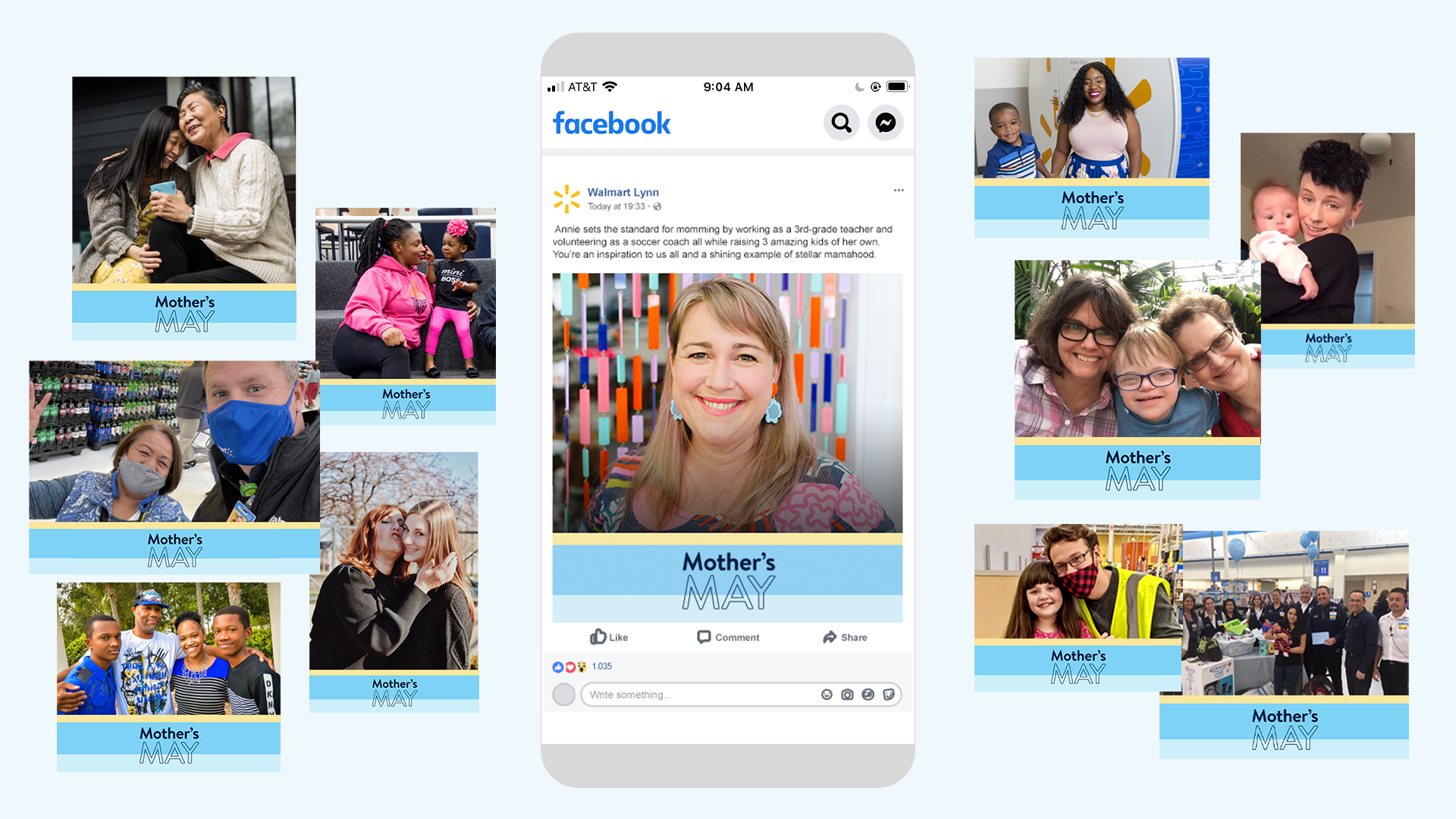 And during the month-long celebration, Walmart put real moms in the&nbsp;spotlight on Walmart’s social channels and in-store TVs. From Walmart associates, to everyday shoppers, to special stories of extreme mom-ing, we used our platforms to celebrate all moms.&nbsp;&nbsp;