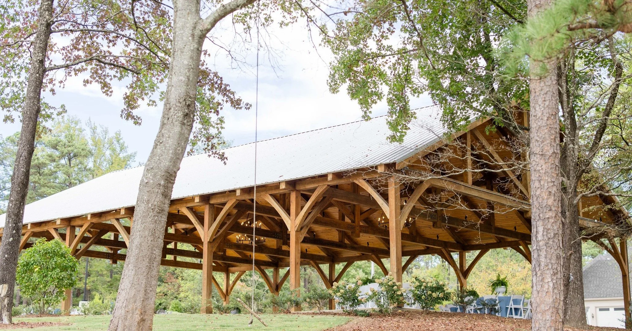 Open-air pavilion for weddings and events at Oris and Oak in Bluff Park in Hoover, Alabama.