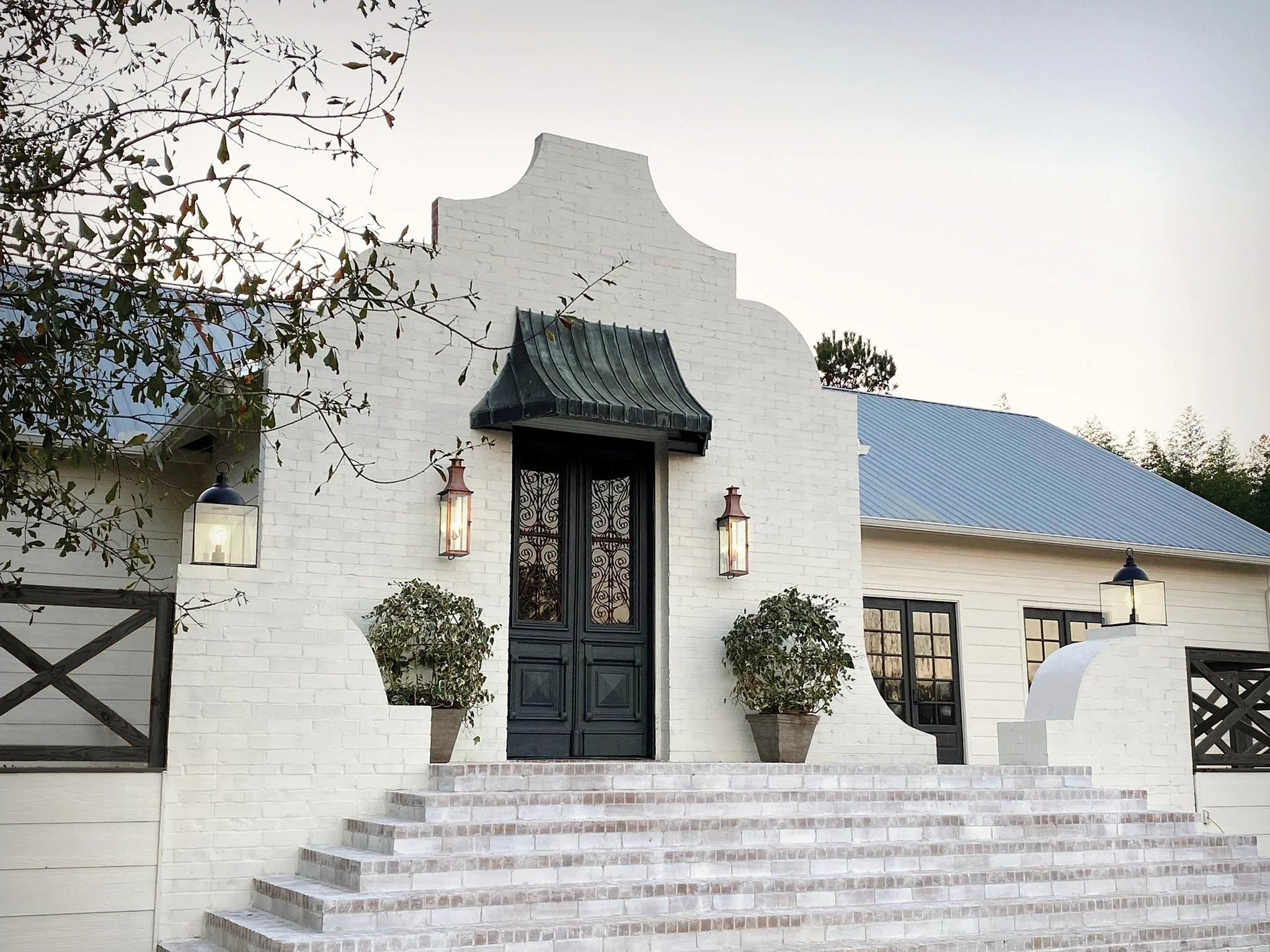 White Feather Acres wedding venue with modern white barn and scenic countryside near Birmingham Alabama.