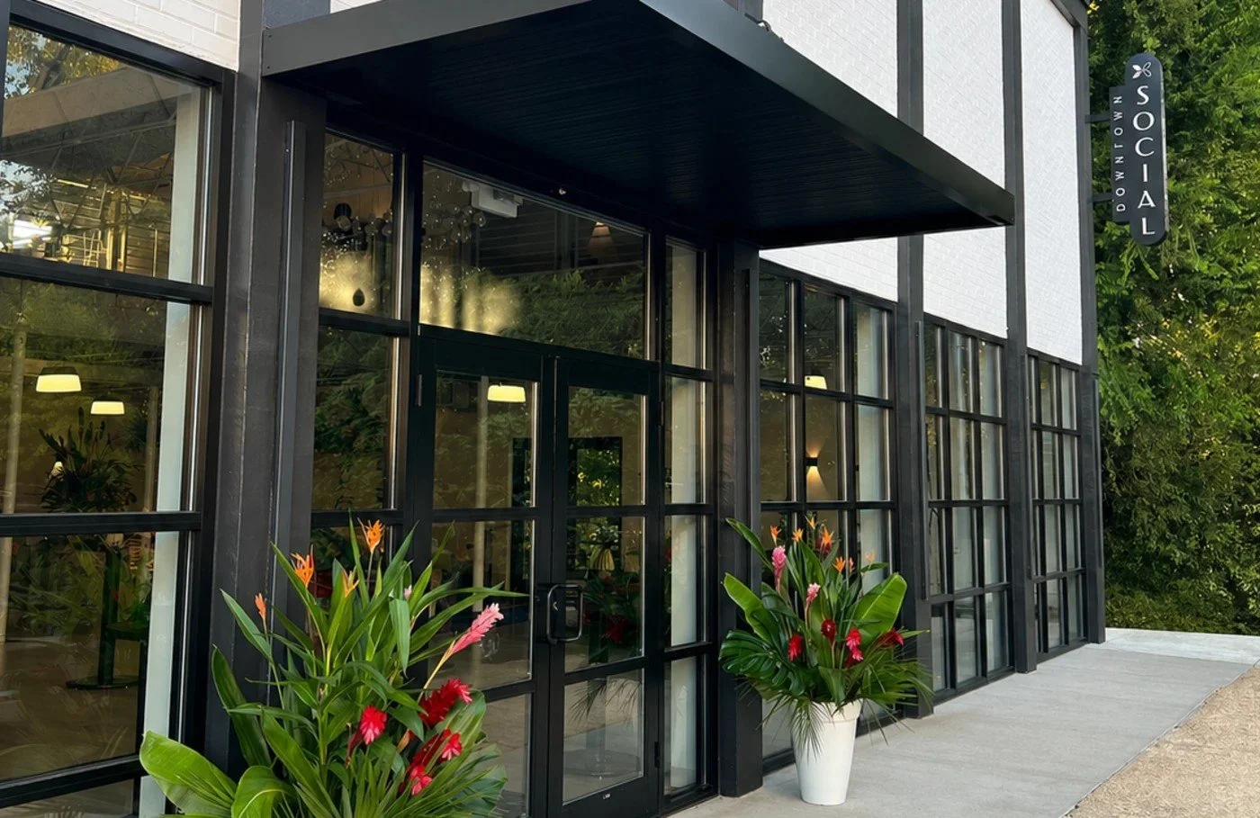 Exterior of Downtown Social in Tuscaloosa, Alabama, featuring a modern entertainment venue and event space for private parties, corporate gatherings, and celebrations.