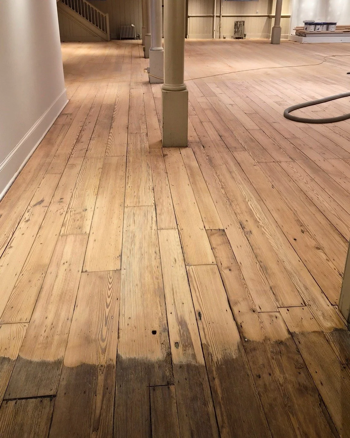 Before &amp; After: 221 years of foot traffic👣...

Our contractors are currently hard at work refinishing the original 1804 floors of Arch Street Meeting House's East Room as we prepare for the installation of our brand new core exhibits, opening in