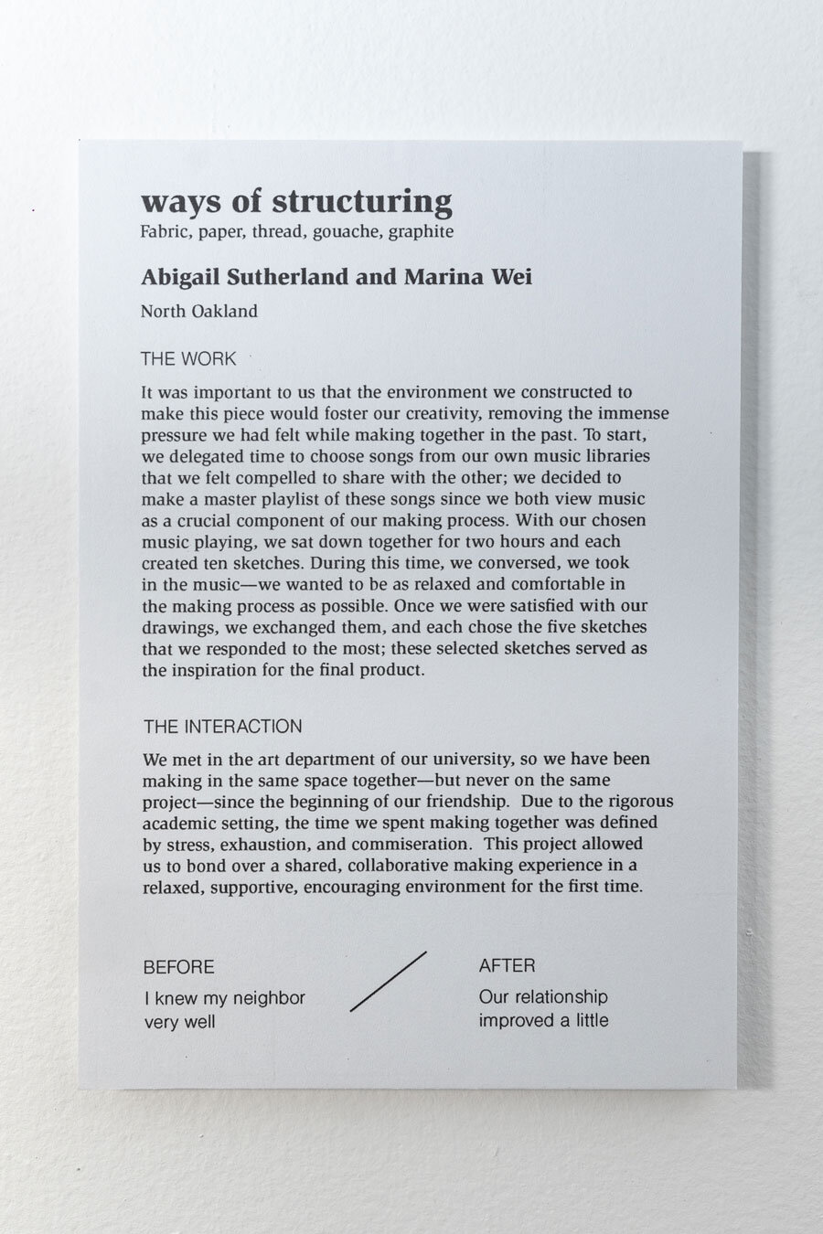Wall label text for ways of structuring