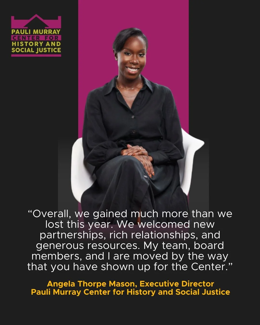 &ldquo;Overall, we gained much more than we lost this year. We welcomed new partnerships, rich relationships, and generous resources. My team, board members, and I are moved by the way that you have shown up for the Center. In April, I offered up the