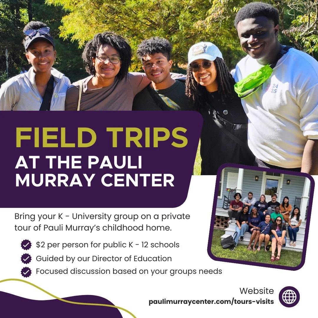 📚✨ Educators&mdash;are you looking for a meaningful field trip? Bring your class on a guided tour of Pauli Murray&rsquo;s childhood home. Young visitors will explore themes of activism, identity, and family while discovering the life and legacy of t