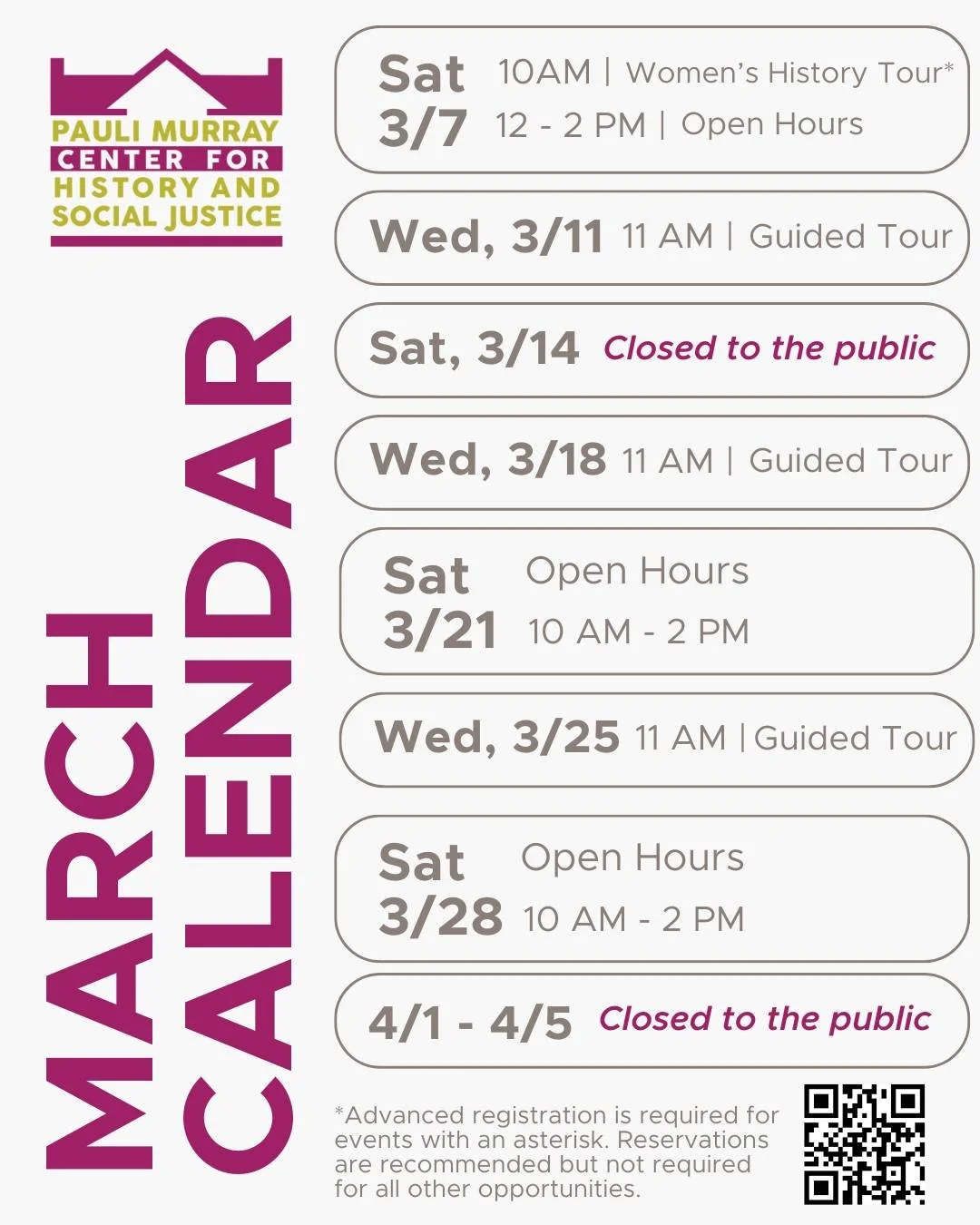 Find a time to visit us this March!