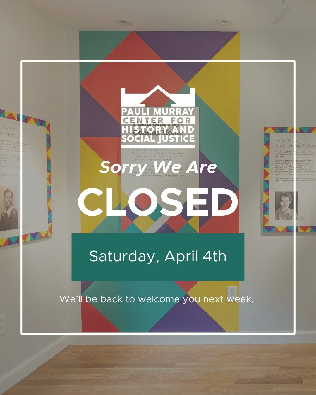 We are closed today, Saturday April 4th, for drop in visitors. You are always welcome to explore our outdoor exhibits during daylight hours! We will be back to welcome you to Pauli Murray's childhood home next weekend. 

Visit our website at paulimur