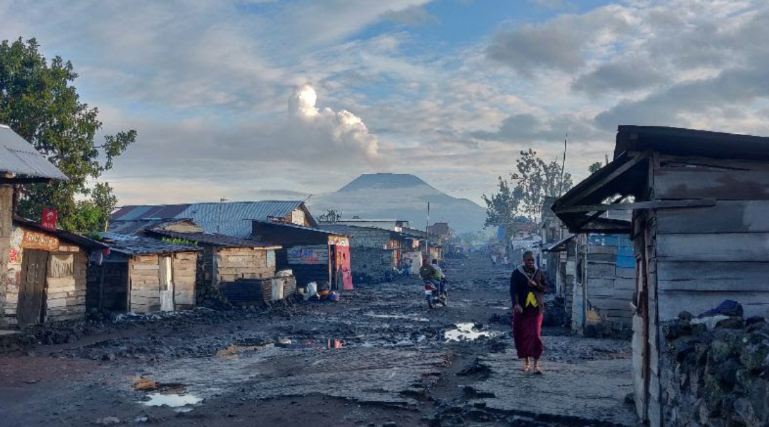 Goma, DRC, Mt Nyiragongo volcano in the background