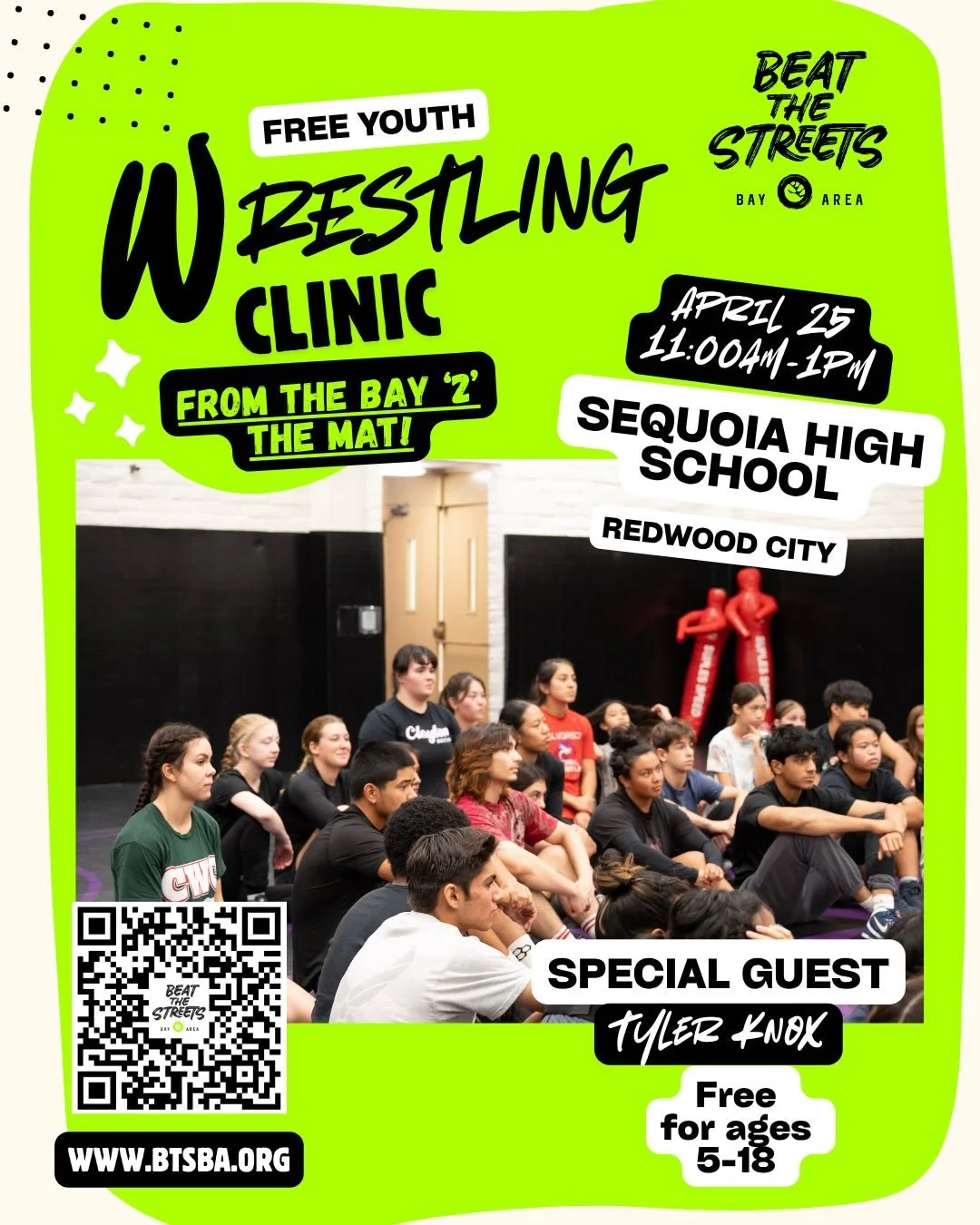 Three More Days to Register ⏱️

Join us in Redwood City for our next FREE From the Bay to the Mat wrestling clinic.

We&rsquo;re excited to welcome Stanford All-American Tyler Knox for a high-energy session focused on building strong fundamentals, sh