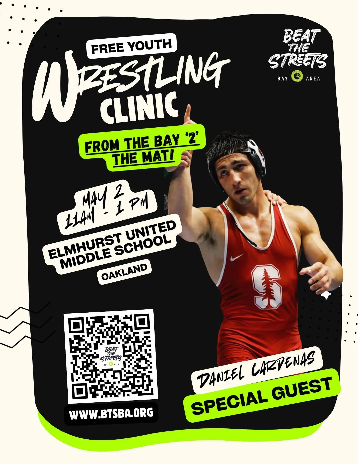 🚨 Final Spring Clinic Stop: Oakland! 🚨

We&rsquo;re closing out our spring From the Bay to the Mat Clinic series on May 2nd at Elmhurst United Middle School&mdash;don&rsquo;t miss it!

Led by D1 All-American Daniel Cardenas, this clinic will bring 